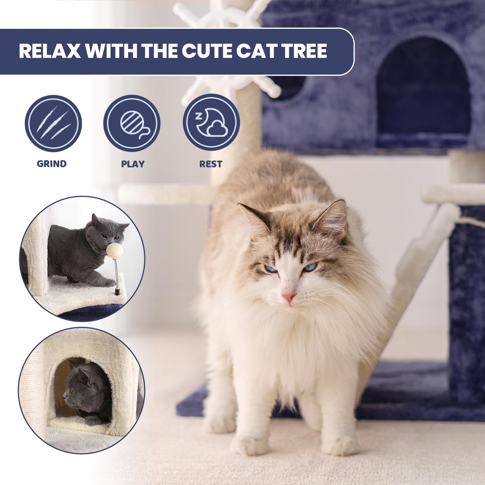 Hyabi 53 Inch Multi-Level Cat Tree Tower With Cozy Condo Furniture Apartment Plush Amusement Platform With Scratch Posts Toy Ball Pet House Play For Indoor Cats