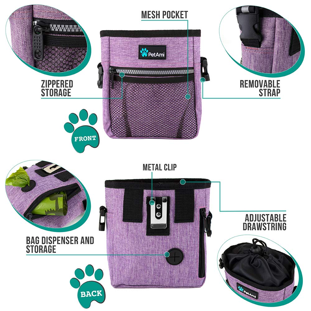PetAmi Dog Treat Pouch, Pet Treat Pouch for Training, Dog Walking Bag Holder for Kibbles, Pet Food Toy, Dog Trainer Essentials S