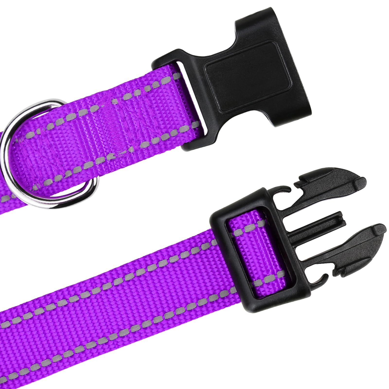 Tagme Reflective Nylon Dog Collars, Adjustable Classic Dog Collar With Quick Release Buckle For Extra Large Dogs, Purple, 1¼' Width