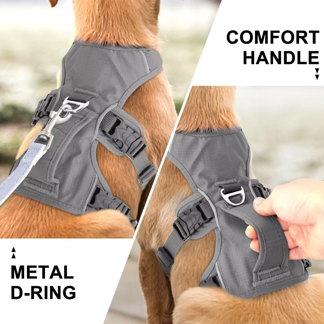Beirui Escape Proof Dog Harness For Small Medium Large Dogs, Reflective Dog Harness No Pull With Padded Handle, Waterproof Dog Harness For Daily Walking Training (Gray,Chest 13-27'')