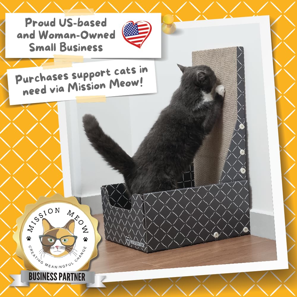Hide & Scratch Cardboard Cat Scratcher Box & Bed - Dark Grey Diamond (Vertical L-Shaped) | Double-Sided Corrugated Pad for Indoo