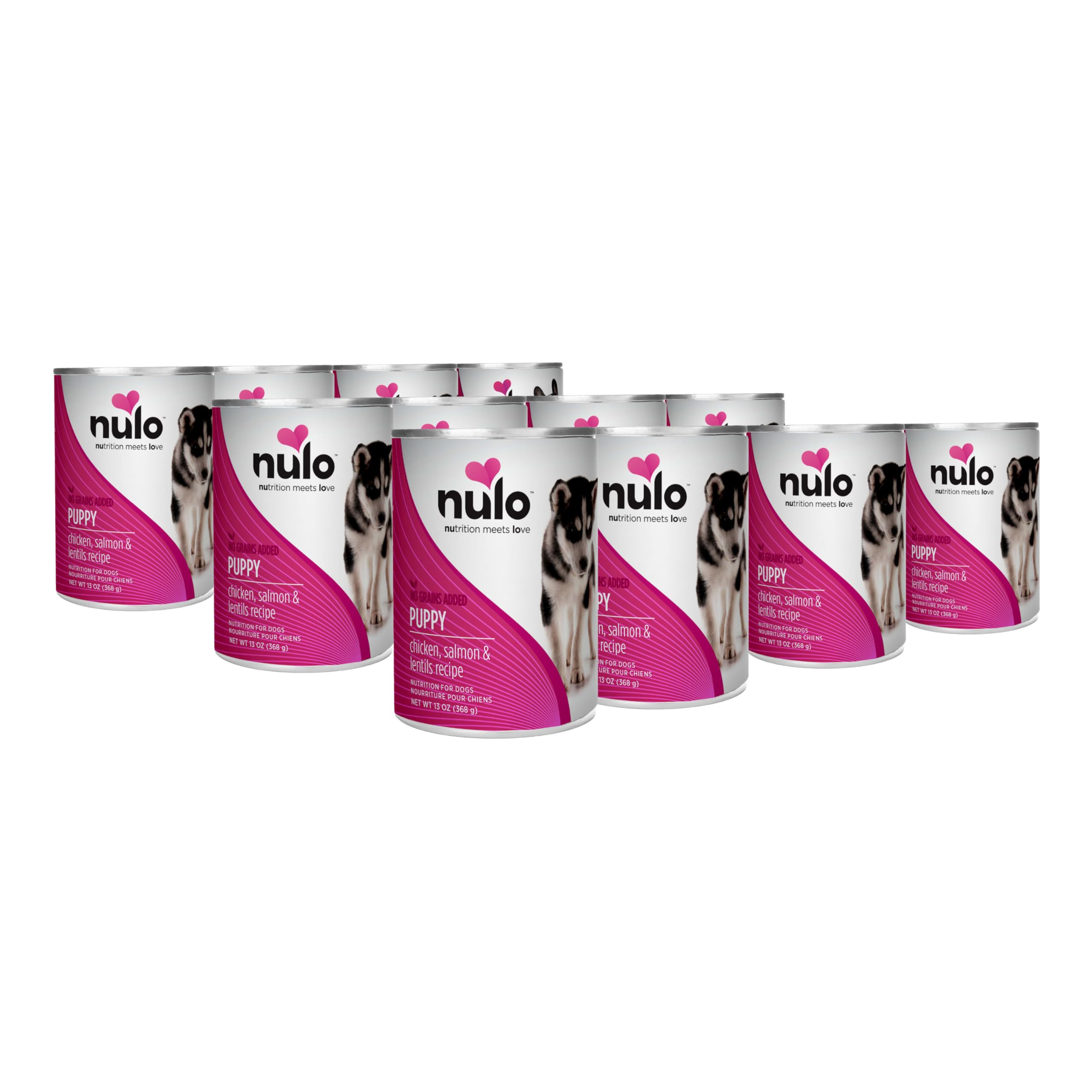 Nulo Grain-Free Chicken, Salmon, & Lentils Recipe Wet Canned Dog Food for Puppies, 13 Ounce, 12 Cans