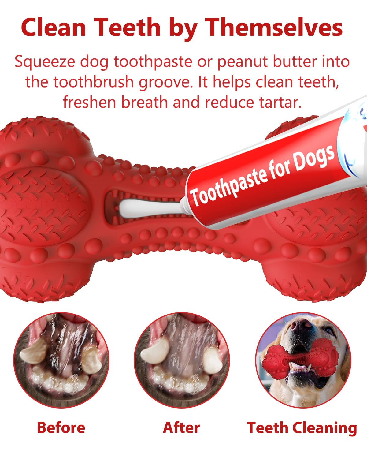 Schitec Squeaky Dog Chew Toy For Aggressive Chewers Large Breed, Tough Interactive Teething Rubber Bone For Big Medium Dogs