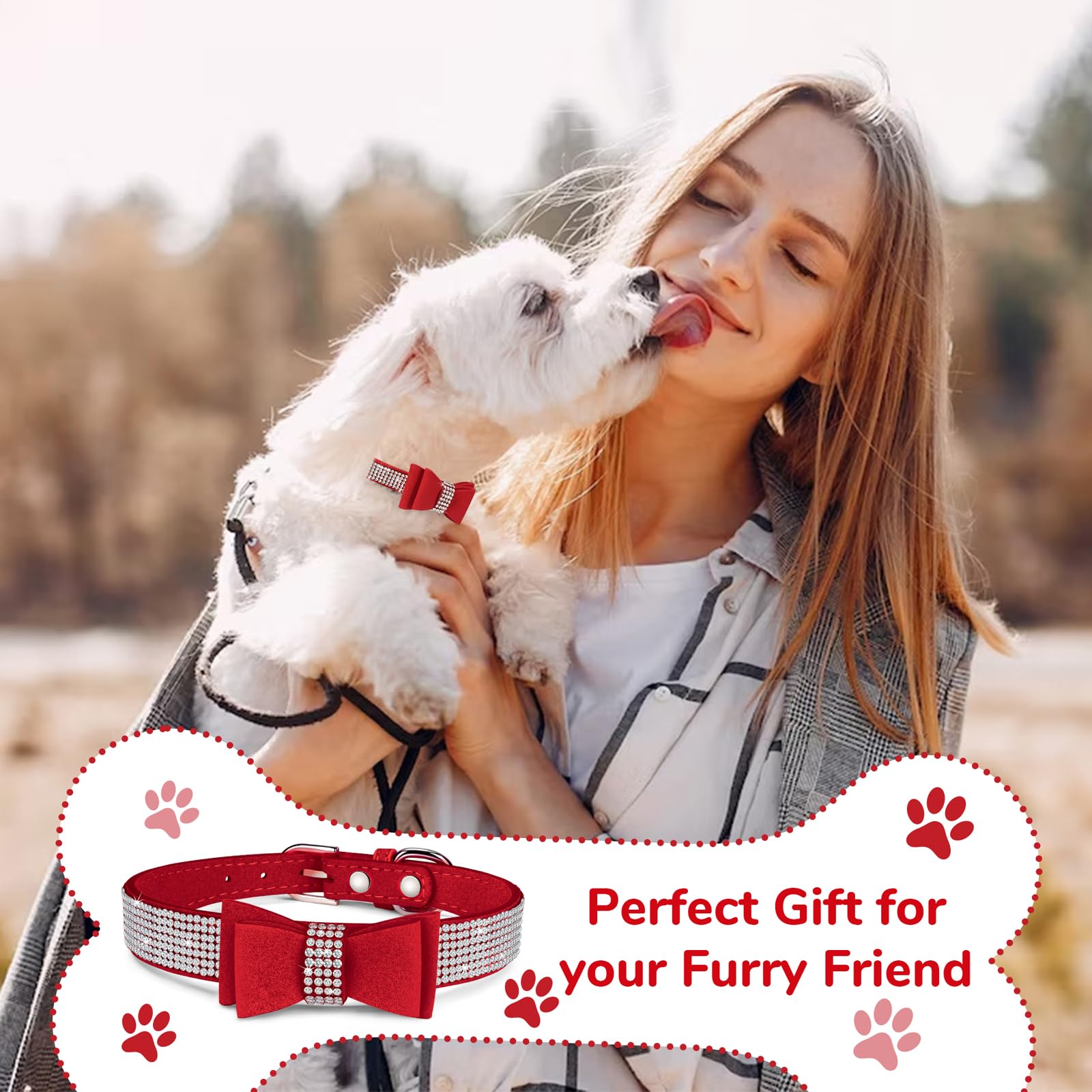 Crystal Dog Collar With Bow Tie,Soft Puppy Bling Collar For Extra Small,Small,Medium Dogs(Red,M)