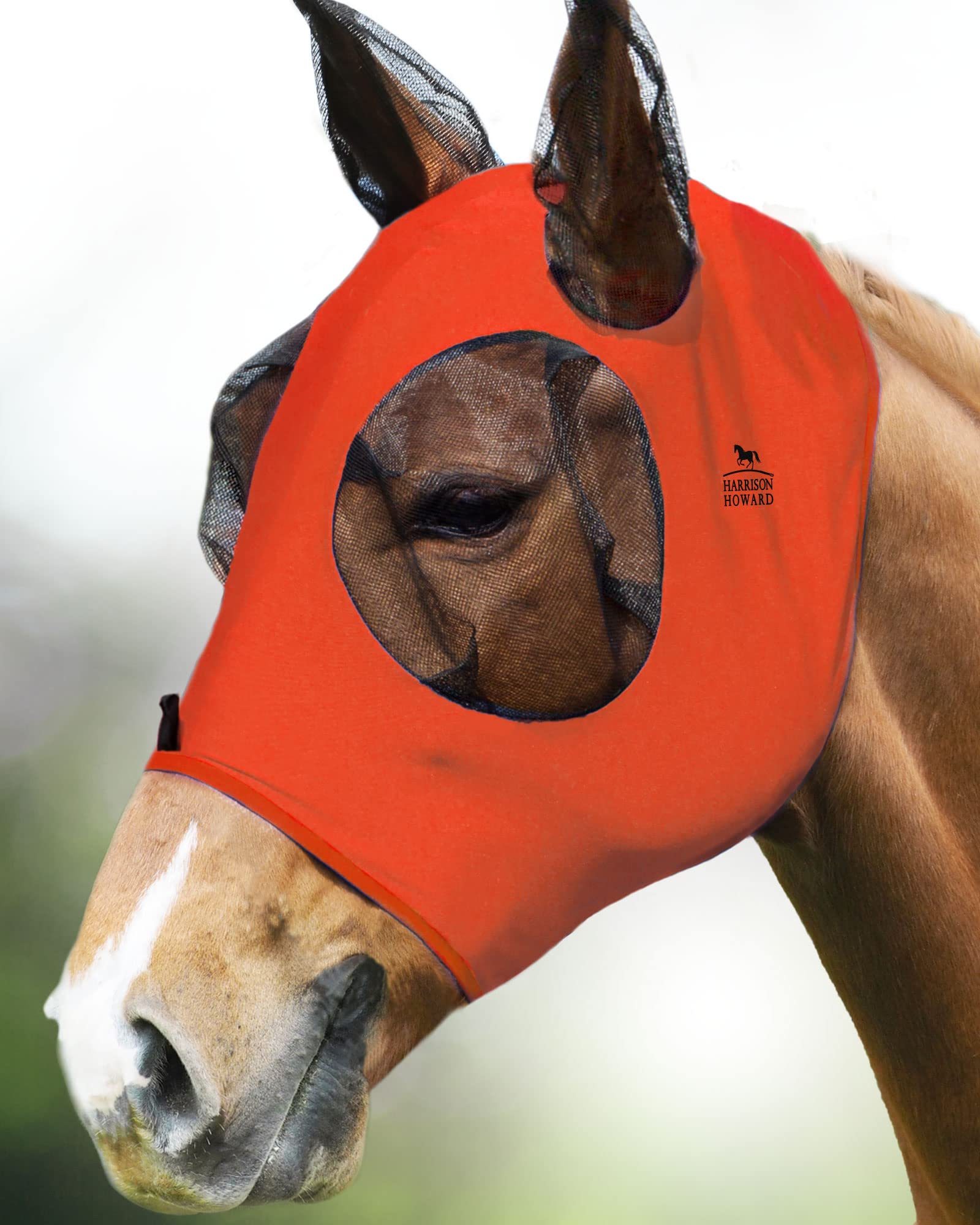 Harrison Howard Super Comfort Stretchy Fly Mask Large Eye Space with UV Protection Soft on Skin with Breathability Vibrant Orang