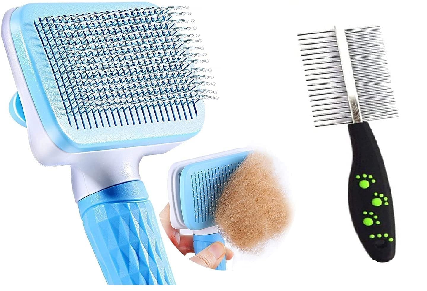 Rvpaws Combo Of Slicker Pet Grooming Brush With Flea Comb For Dogss & Cats, Grooming Comb Double Side & Self Cleaning