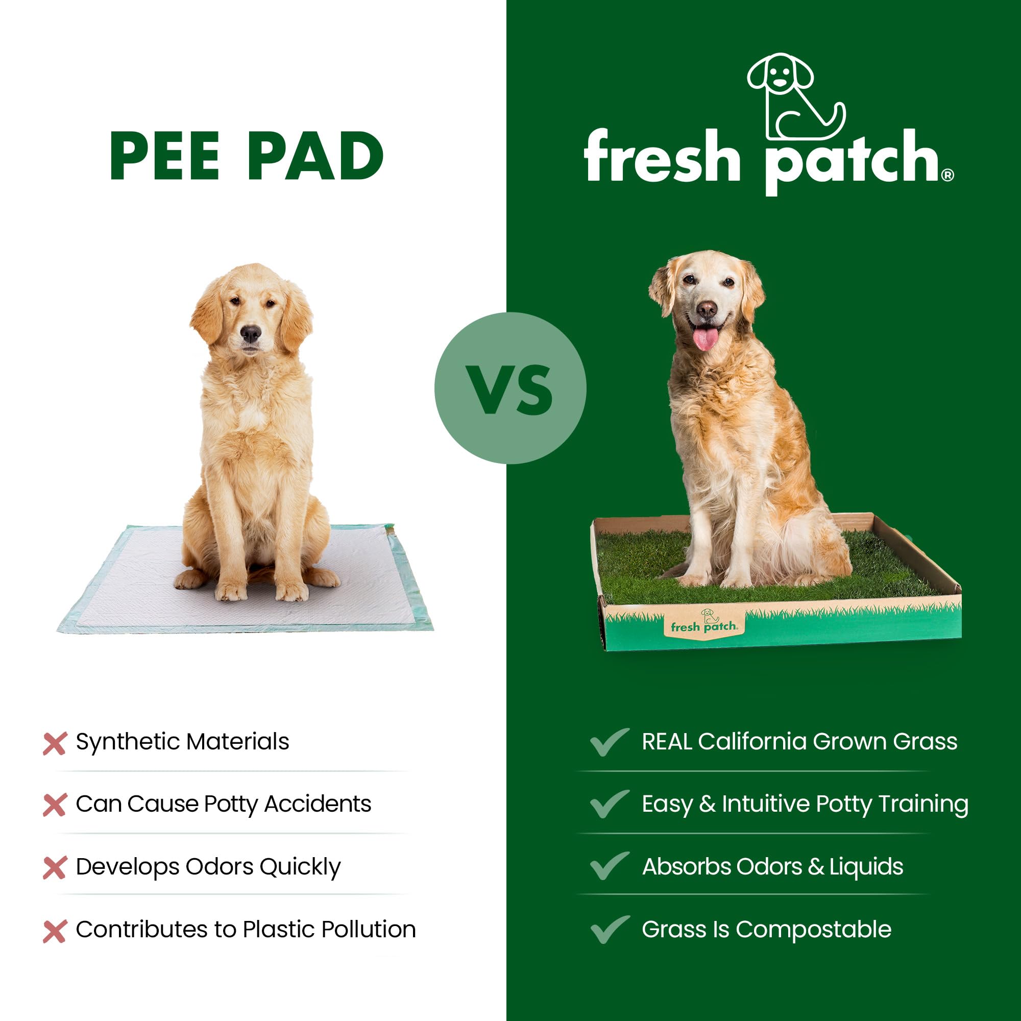 Fresh Patch Mini Real Grass Pee Pad for Dogs up to 8 lbs - Indoor/Outdoor Use, 16x12, Green - Potty Training Solution