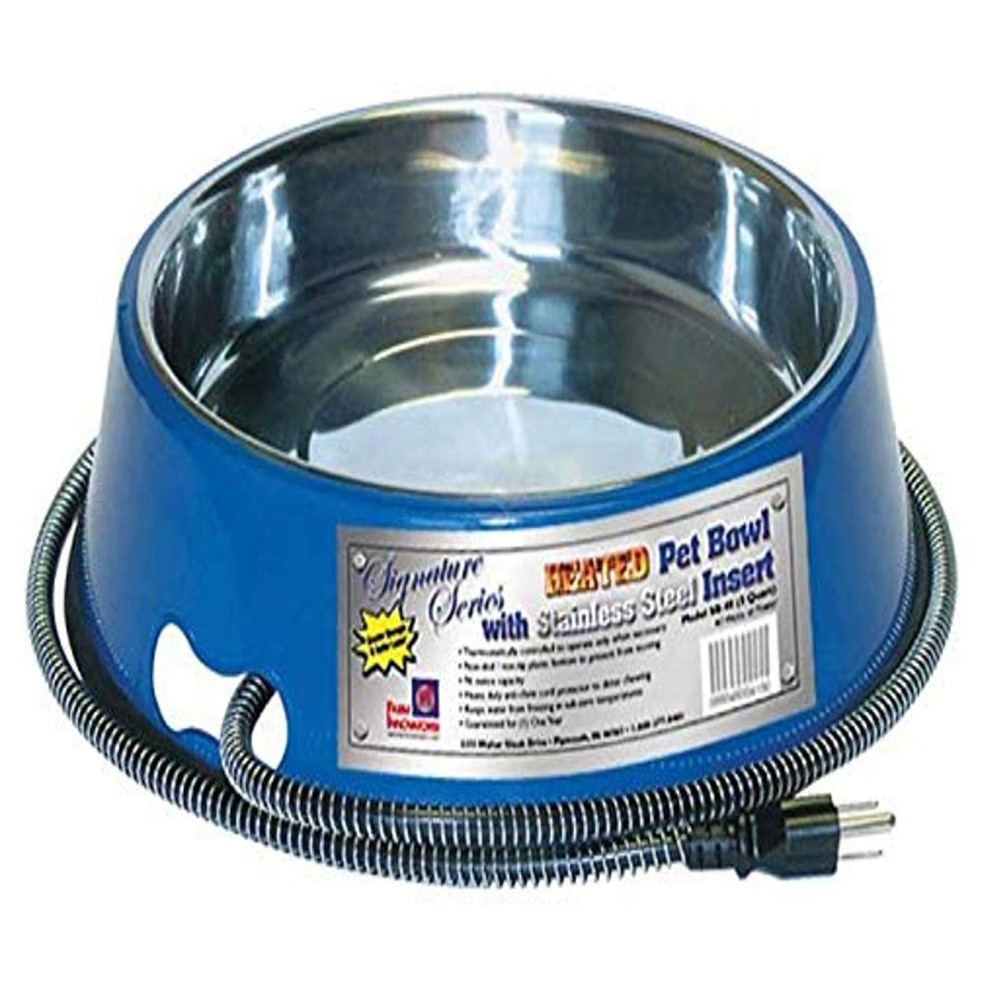 Farm Innovators SB-40 Signature Series 3 Quart Electric Heated Pet Water Bowl with Stainless Steel Insert, Thermostatic Control,
