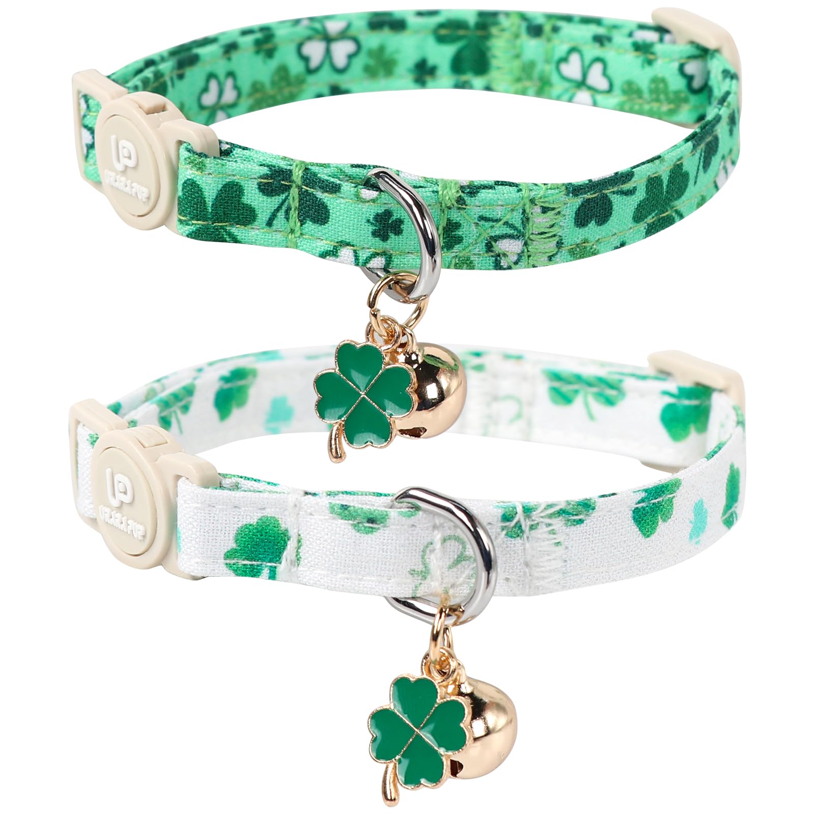 Up Urara Pup Cat Collar,2Pack St.Patrick'S Day Cat Collars Cute Breakaway Kitty Collars,Spring Green Shamrock Cat Collar With Be