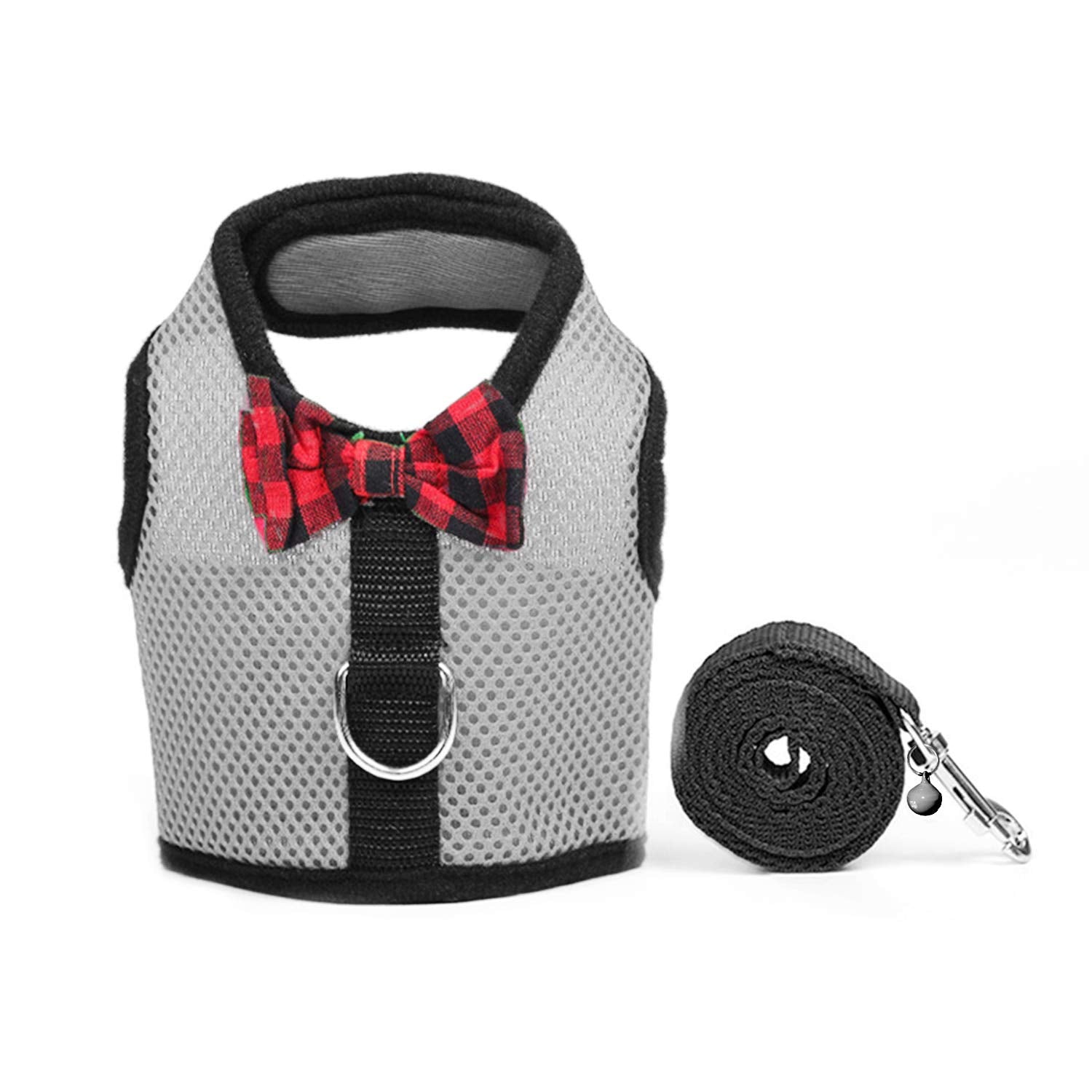 Rypet Small Animal Harness And Leash - Soft Mesh Small Pet Harness With Safe Bell, No Pull Comfort Padded Vest For Small Pet Gra
