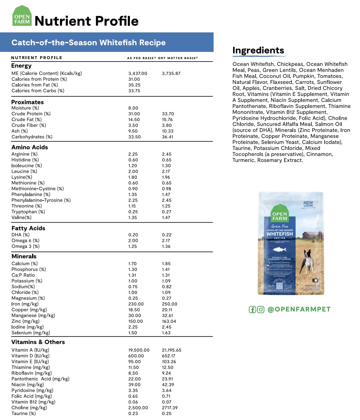 Open Farm Grain-Free Dry Dog Food, Whitefish Recipe, 4lb Bag, Non-GMO Ingredients, Sustainably Sourced