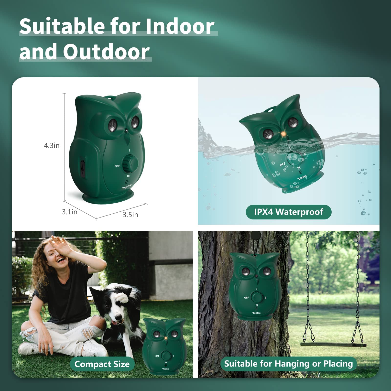 Teptec Dog Barking Control Devices With Dual Ultrasonic Speakers, Stronger Rechargeable Anti-Bark Device For Outdoor Waterproof And Indoor, Dog Barking Deterrent Safe For Human & Dogs