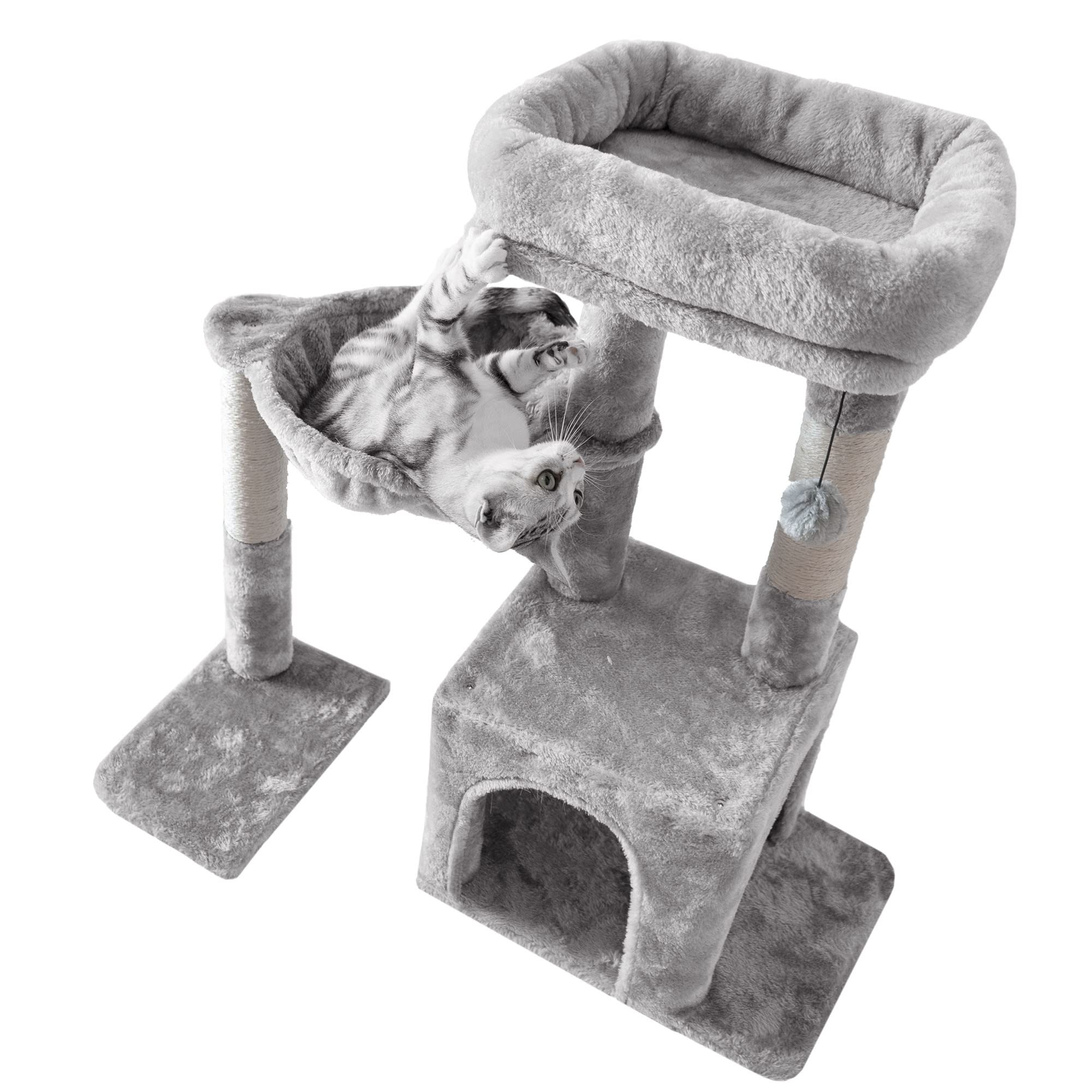 Pesofer Cat Tree, Small Cat Tower With Sisal Scratching Post And Hammock Light Gray