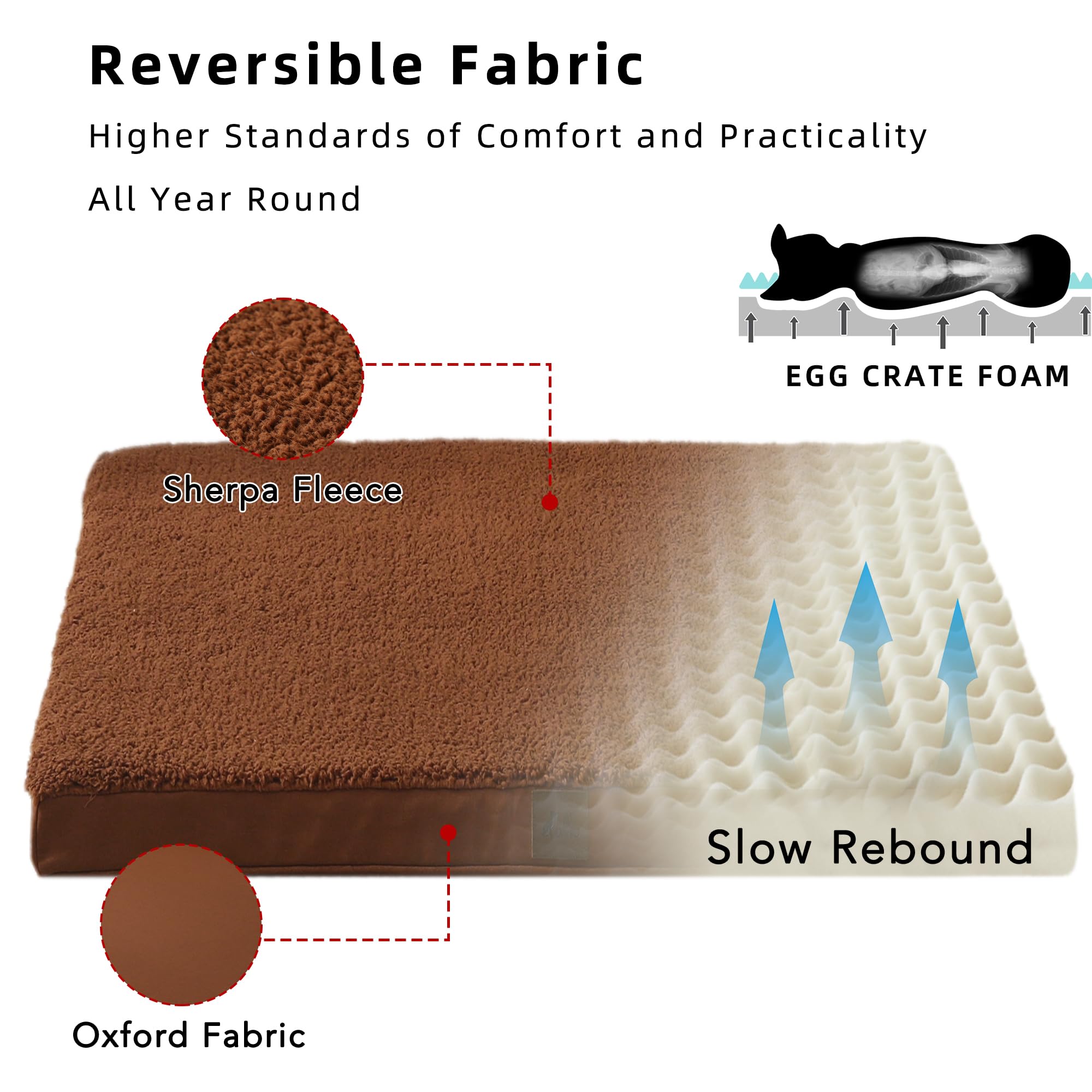 Daysu Dog Bed For Medium Dogs, Orthopedic Dog Beds With Removable Washable Cover, Medium Egg Crate Foam Pet Bed Mat, Flax Brown,