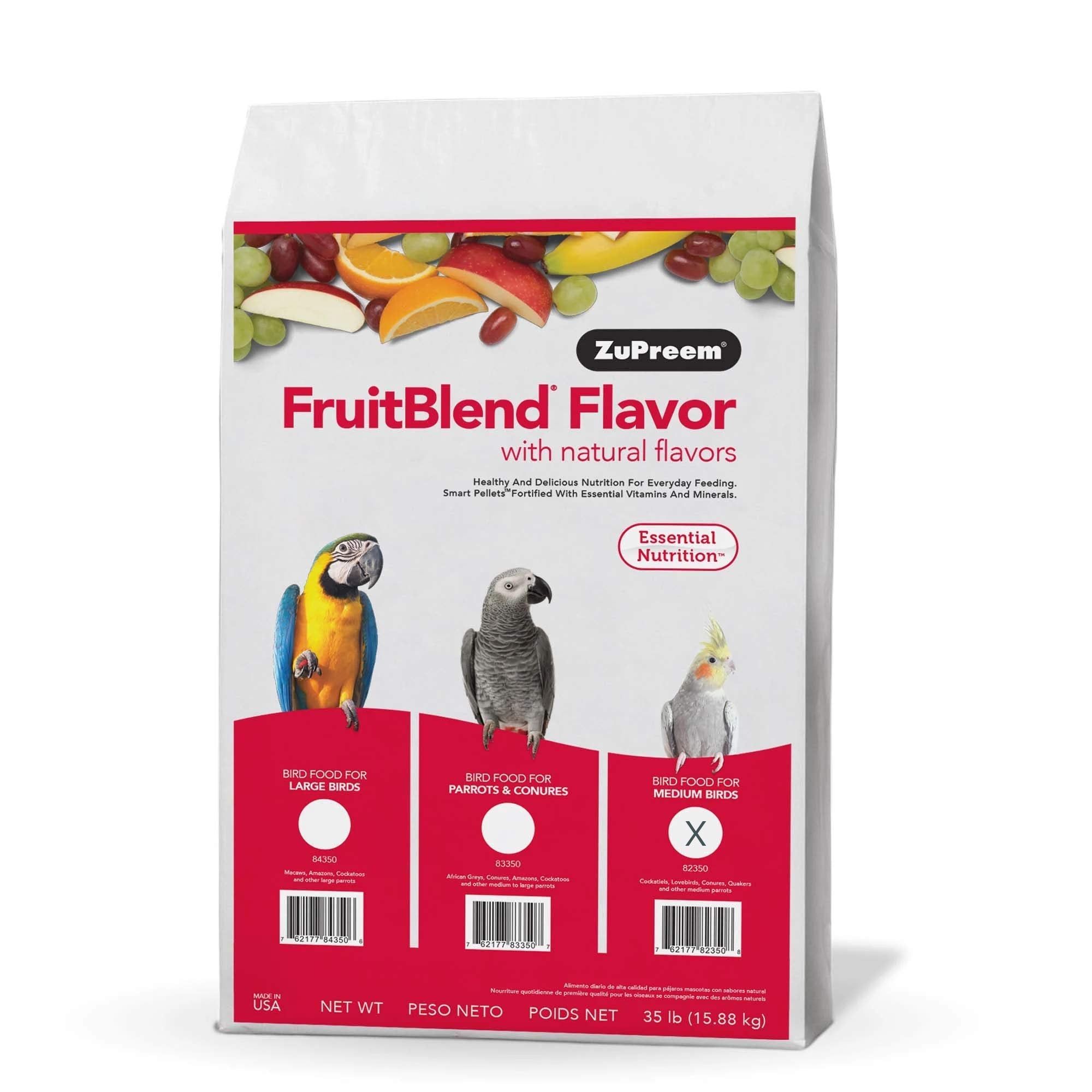 ZuPreem FruitBlend Flavor Pellets Bird Food for Medium Birds, 35 LB Bag - Powerful Pellets Made in USA, Naturally Flavored for C