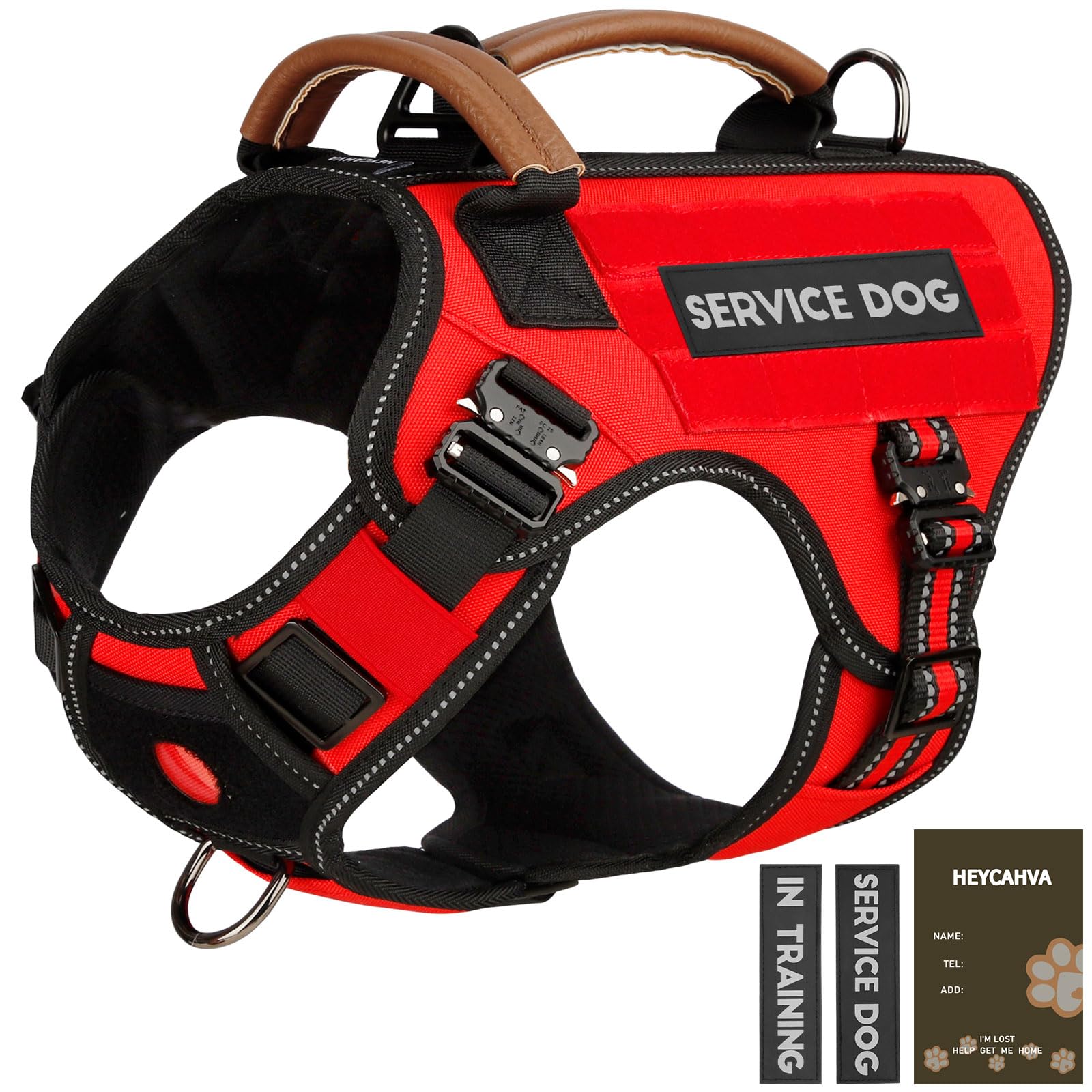 Service Dog Vest - HEYCAHVA Tactical Dog Harness Full Metal Buckles for Large Medium Dogs Reflective No Pull Dog Harnesses Vest 