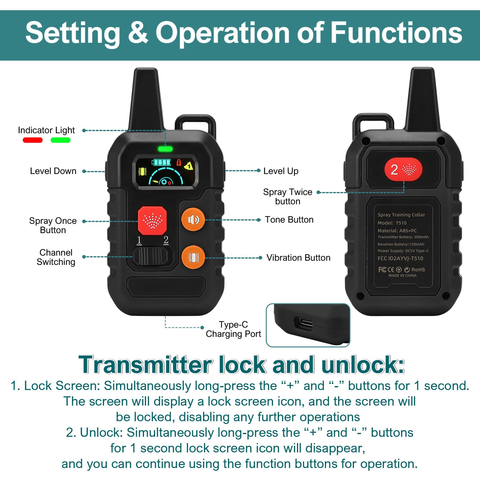 KDSZJDV Citronella Training Collar for Dogs, IPX7 Waterproof, Beep/Vibration/Spray Modes, Black, Model T510