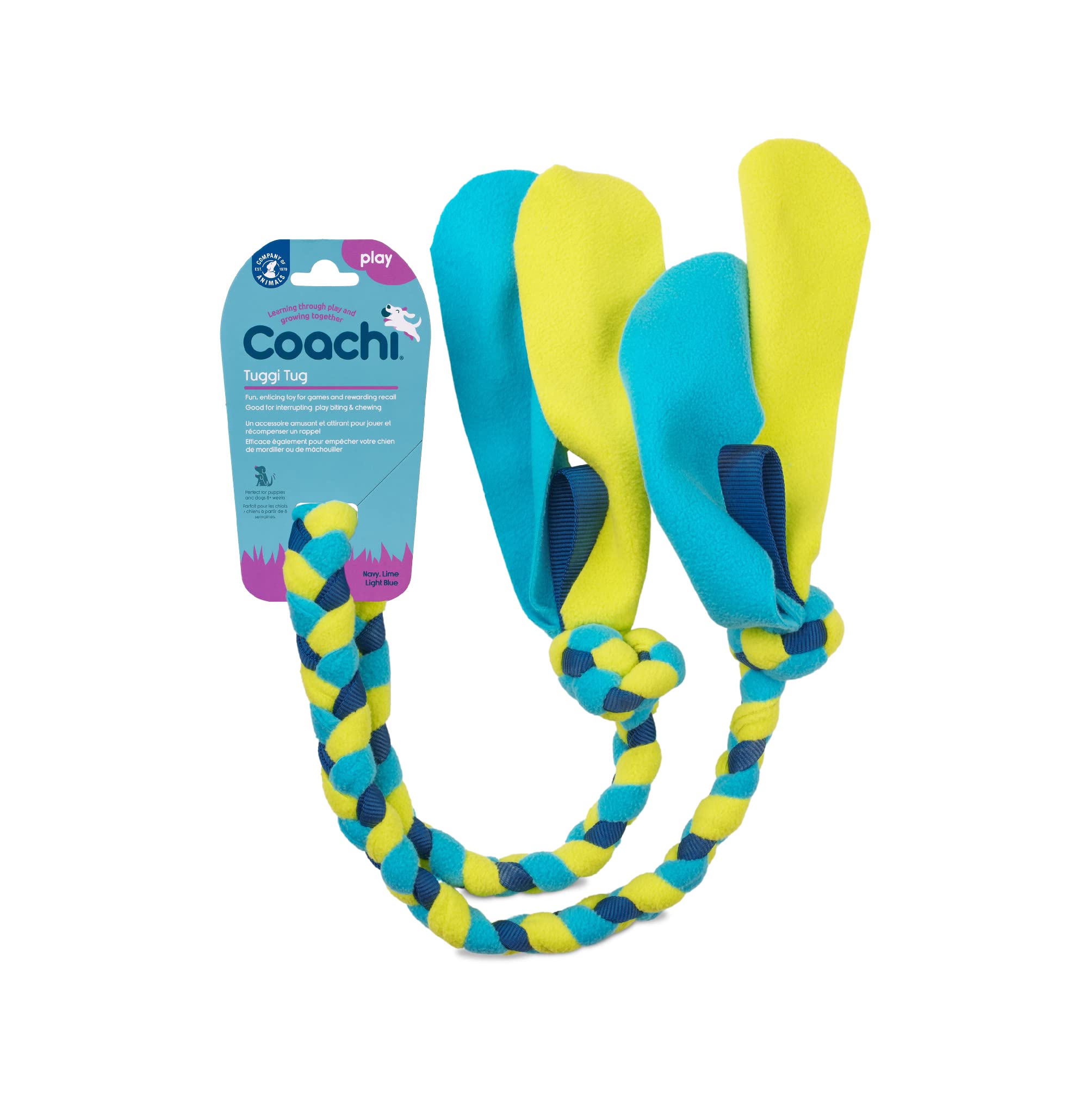 Coachi Tuggi Tug - Interactive Dog Toy for Tug of War & Play. Strong & Comfortable, Fun Reward Training, Great for Recall, Inter