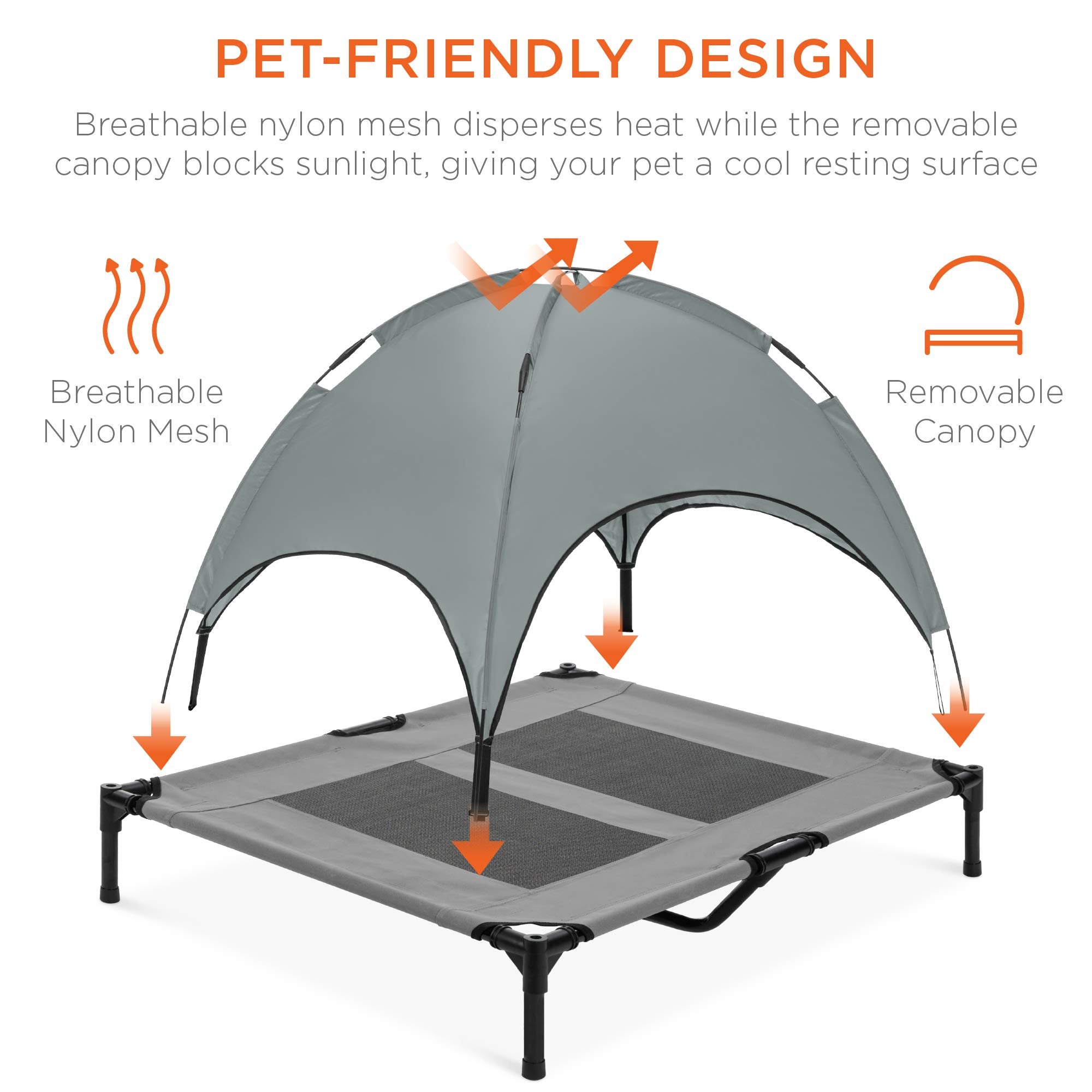 Best Choice Products 36In Elevated Cooling Dog Bed, Outdoor Raised Mesh Pet Cot W/Removable Canopy Shade Tent, Carrying Bag, Breathable Fabric - Gray