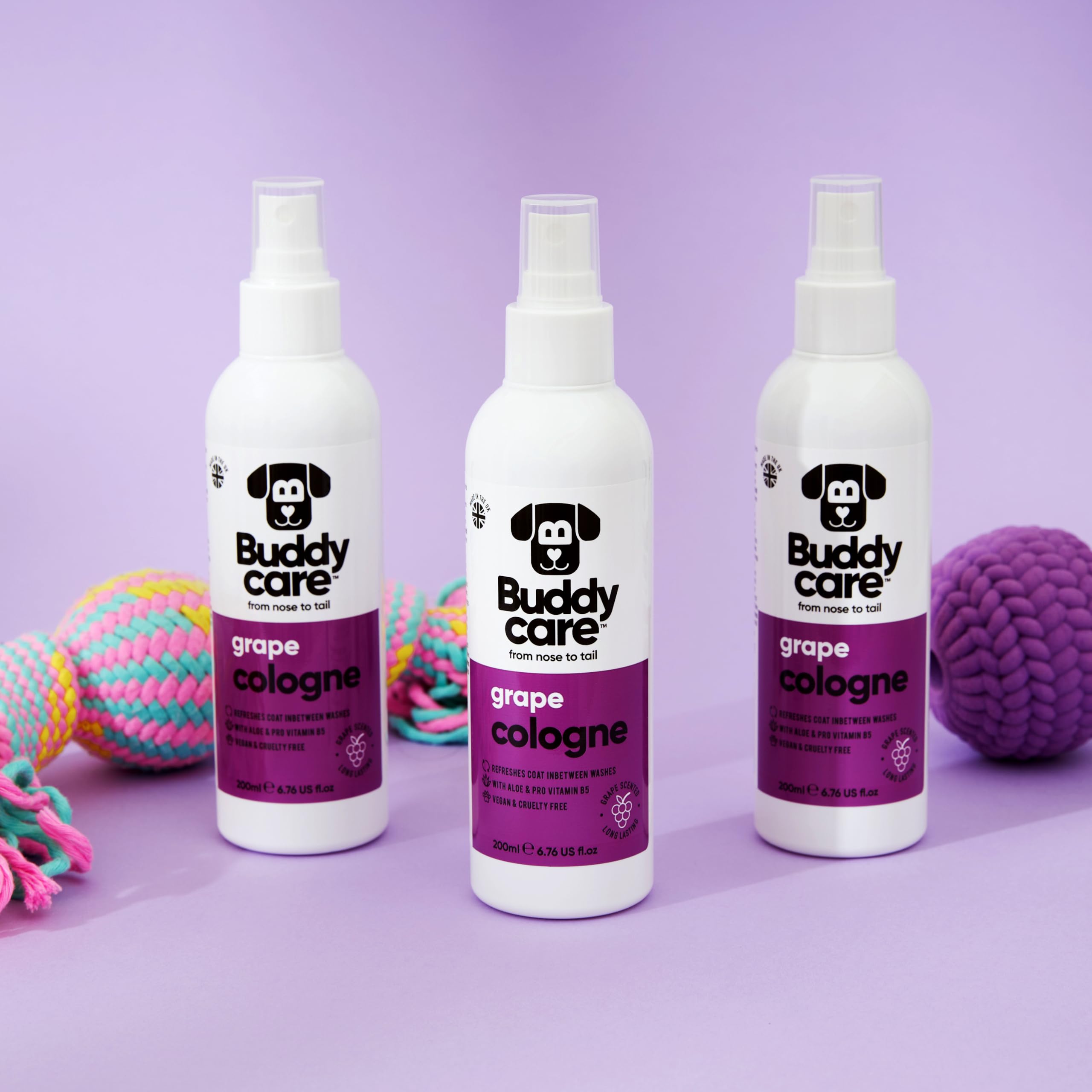 Buddycare Dog Cologne - Refreshing Grape Scent - 200ml (6.76 Fl Oz) - Ideal for Refreshing Between Washes