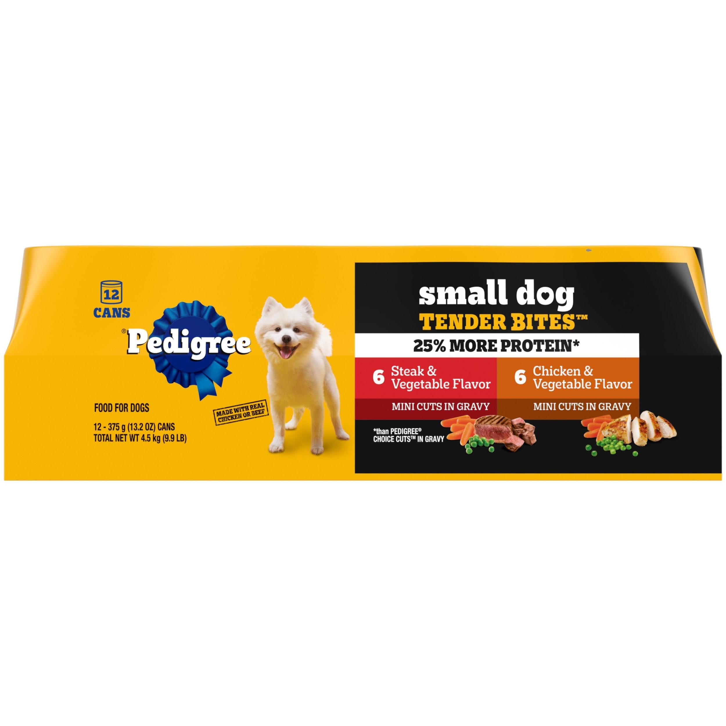 Pedigree Small Dog Tender Bites in Gravy Wet Dog Food, Steak & Chicken Variety Pack, 13.2 oz. Cans (12 Count, Pack of 1)