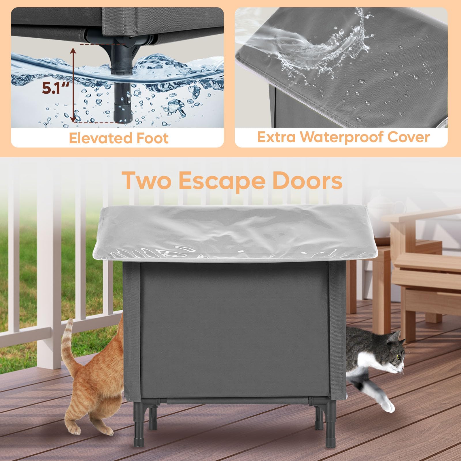 Bestier Large Heated Outdoor Cat House - Weatherproof Feral Cat Shelter with Timer & Heating Pad, Insulated, Grey, Model P200152G