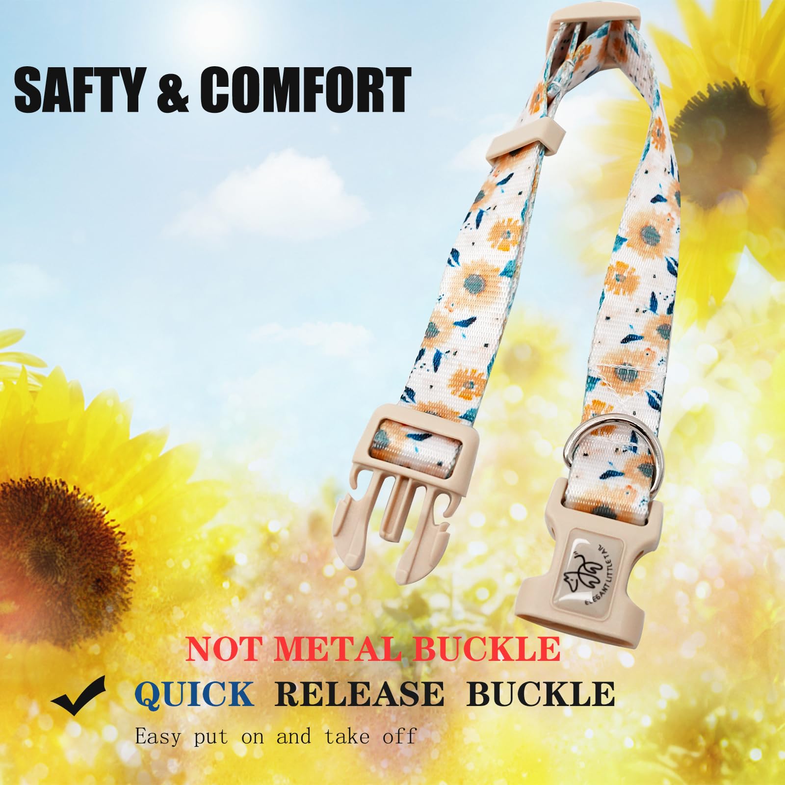 Elegant Little Tail Dog Collar With Leash, Sunflower Print Pet Collar Leash Adjustable Collar For Small Medium Large Dogs Soft P