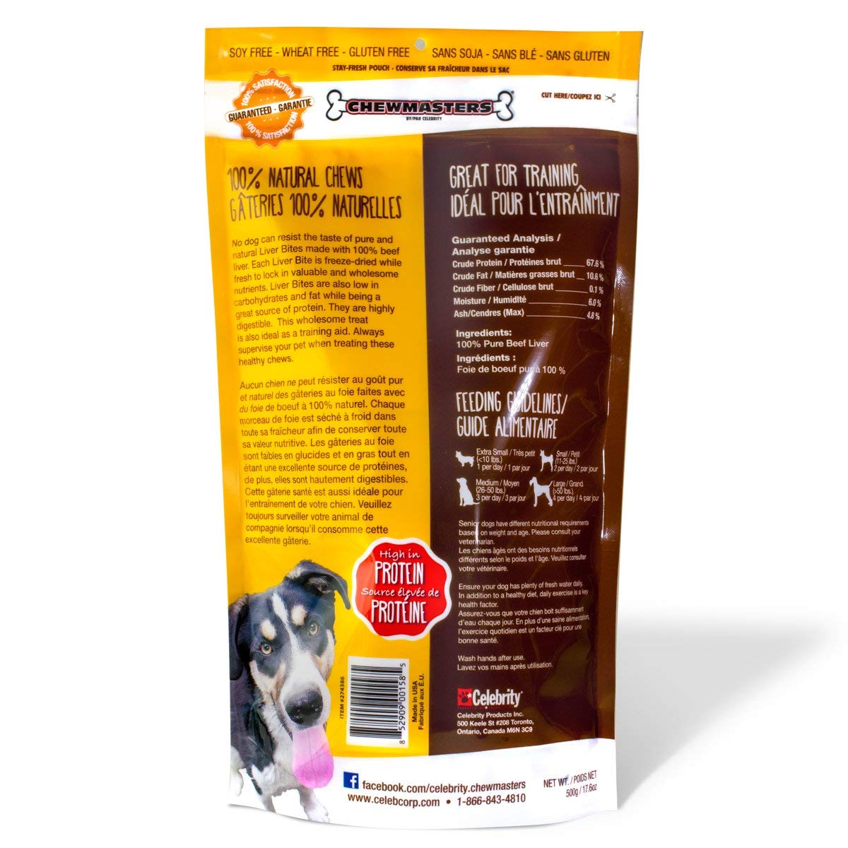 Chewmasters 100% Pure Beef Liver Bites, Healthy Freeze Dried Dog Treats, 17.6 oz, All Natural, Grain Free, High Protein & Zero A