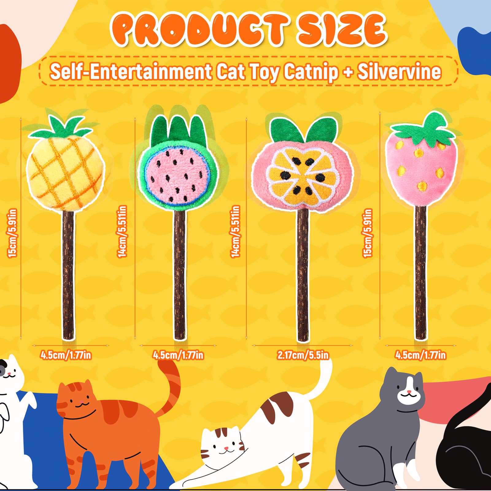 Ptwola Cat Chew Toys - 4 Pcs Silvervine Sticks for Dental Care & Teething, Plush & Wood, Pink Yellow Green, Model 672508_1_TVQh