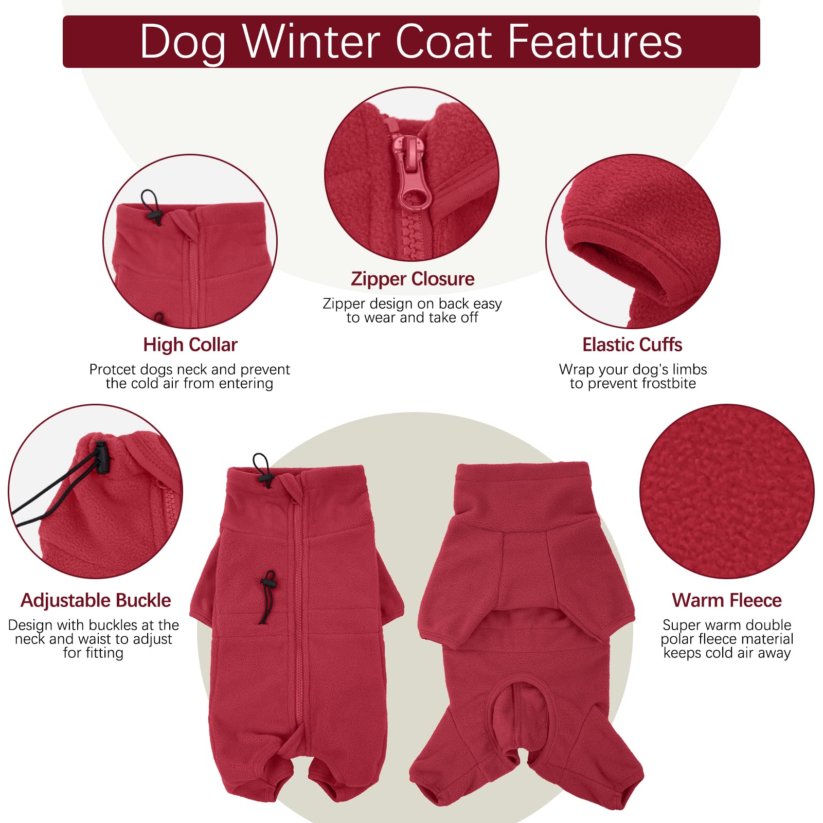 Rozkitch Dog Winter Coat Soft Fleece Pullover Pajamas, Pet Windproof Warm Cold Weather Jacket Vest Cozy Jumpsuit Apparel Outfit