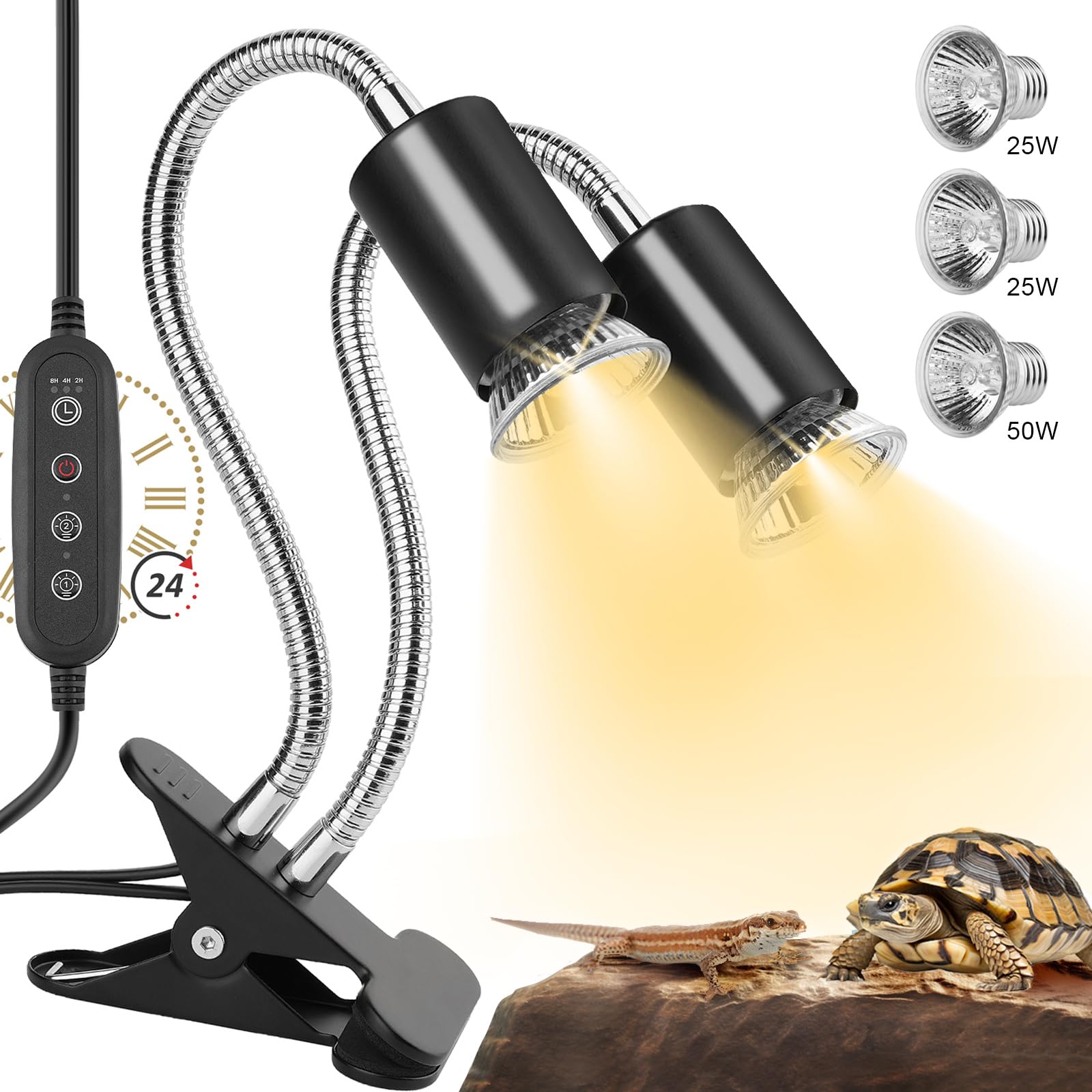 Nbiiuyige Reptile Heat Lamp, Dual-Head Uva Uvb Reptile Light, Heating Lamp With Cycle Timer, Heat Lamp For Reptiles Bearded Drag