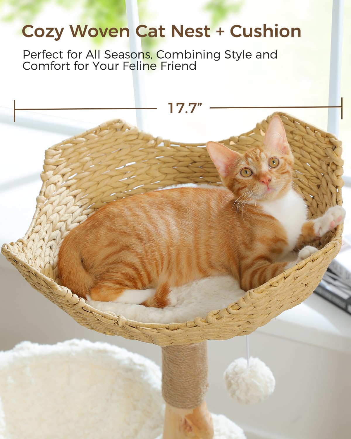 Muttros Modern Cat Tree For Large Cats, Wood Cat Tower For Indoor Cats, Real Branch Luxury Cat Furniture With Super Large Cozy C
