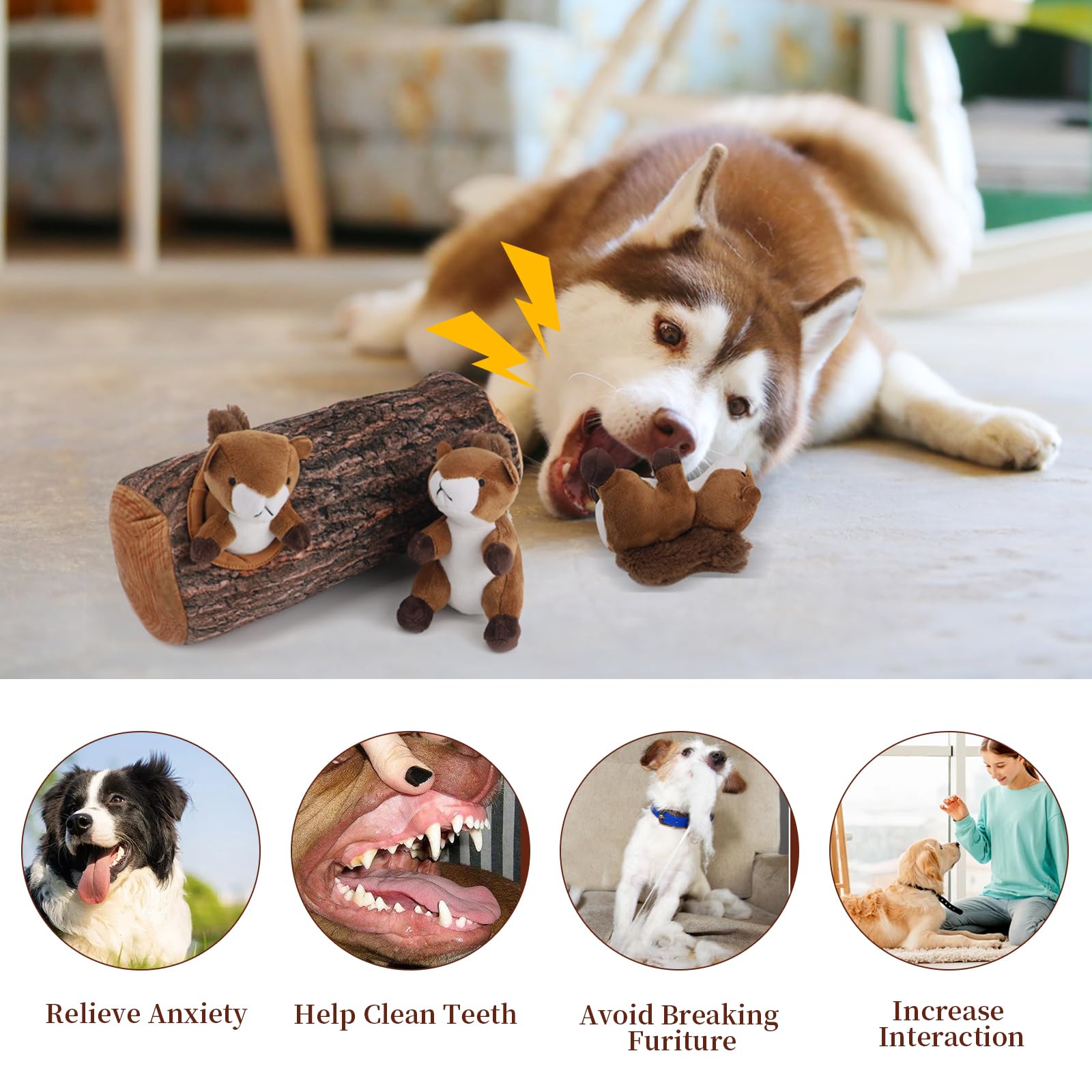 IFOYO Hide and Seek Squeaky Dog Toys for Boredom, Squirrel Interactive Pet Product for Puppies, Small and Medium Dogs