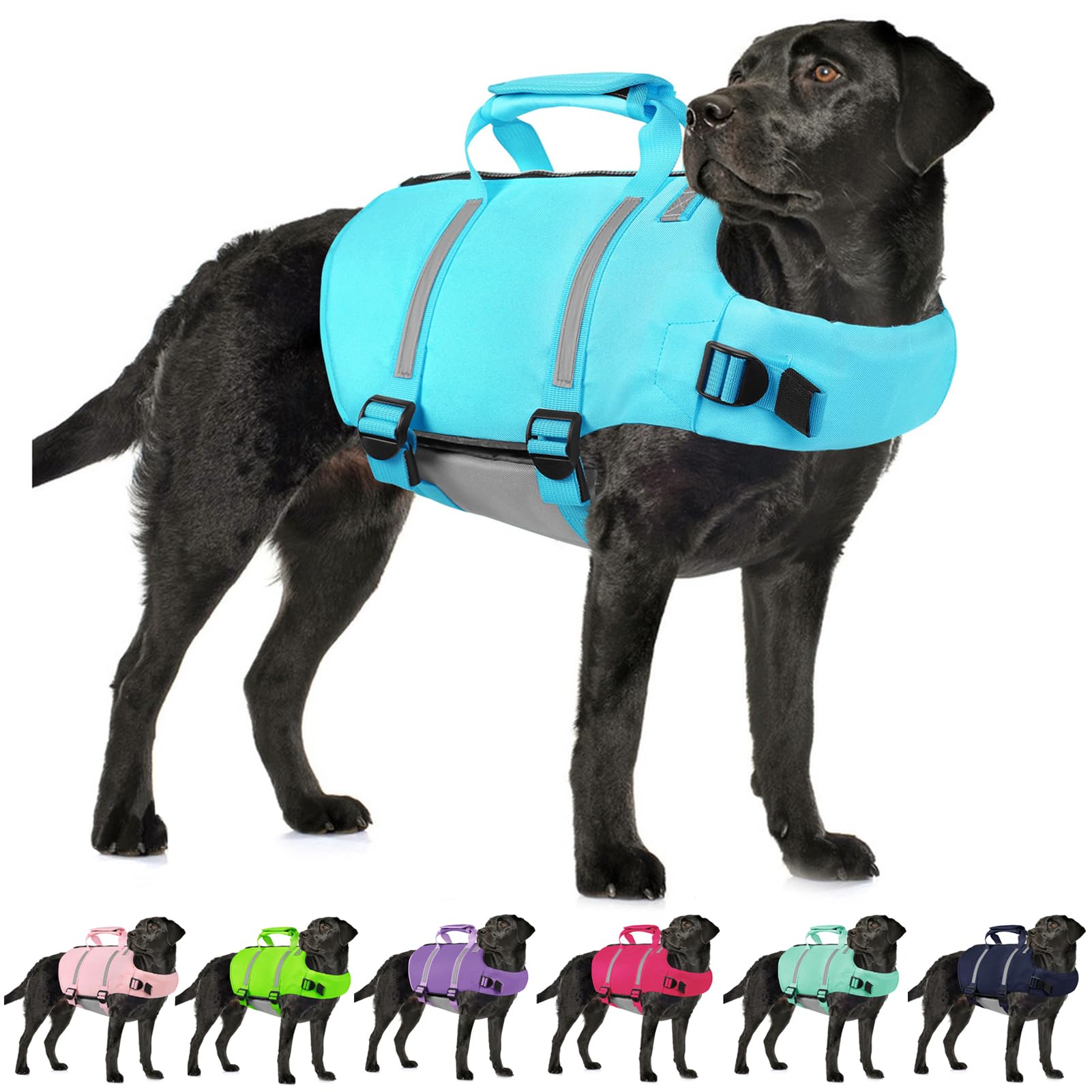 Aofitee Dog Life Jacket, Dog Life Vest With Zipper And High Flotation, Reflective Dogs Swimming Vest, Adjustable High Buoyancy P