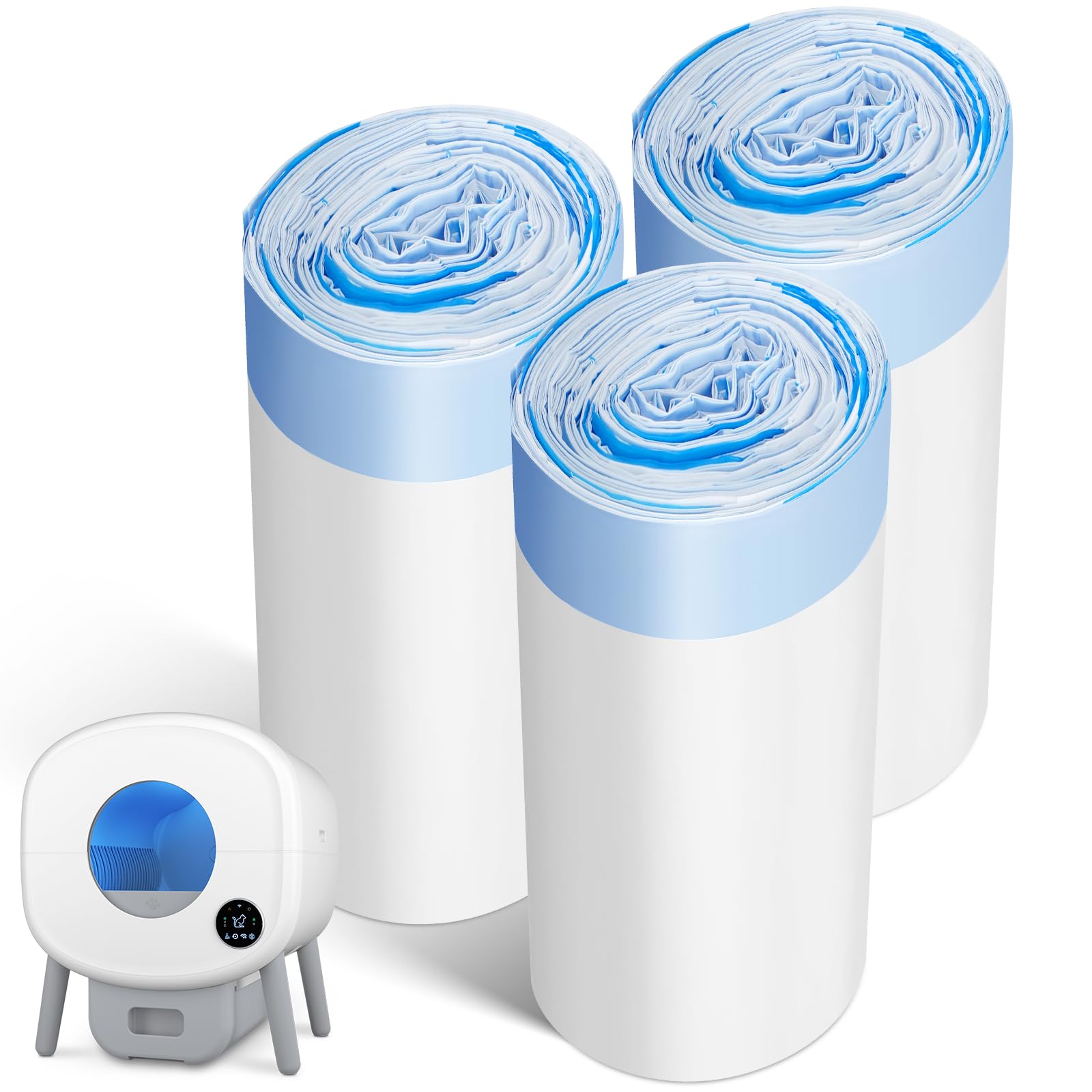 Cumrige Cat Litter Bags - 60 Pack Durable Drawstring Liners for Automatic Litter Boxes, Heavy-Duty, White, Model M2A