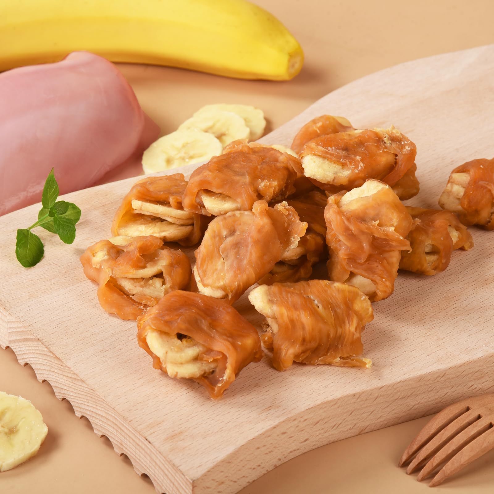 Pawmate Chicken Wrapped Banana Slices Dog Treats Small Dogs, Healthy Rawhide-Free Low Fat Soft Training Snacks Chews with Taurin