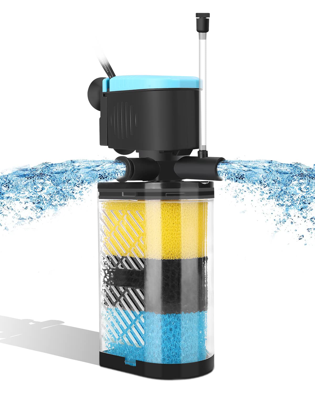 Aquamiracle Aquarium Filter 3-Stage In-Tank Filter Internal Fish Tank Filter Turtle Filter For 40-70 Gallon Fish Tanks With Dual Water Outlet & Aeration