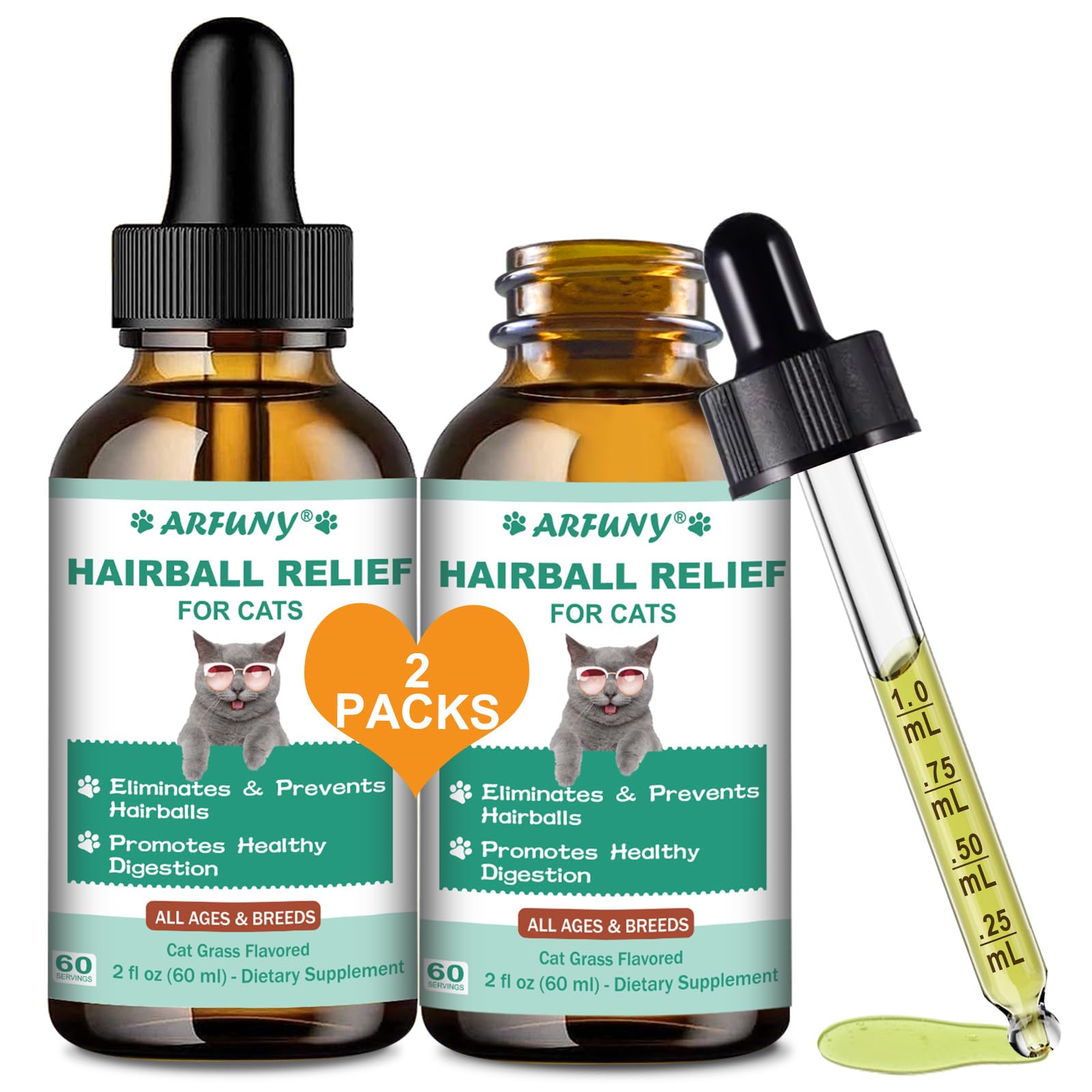 SANTKOL Cat Hairball Remedy - 2-Pack Drops Hairball Treatment for Cats - Hairball Relief for Cats - with Psyllium Husk, Flaxseed