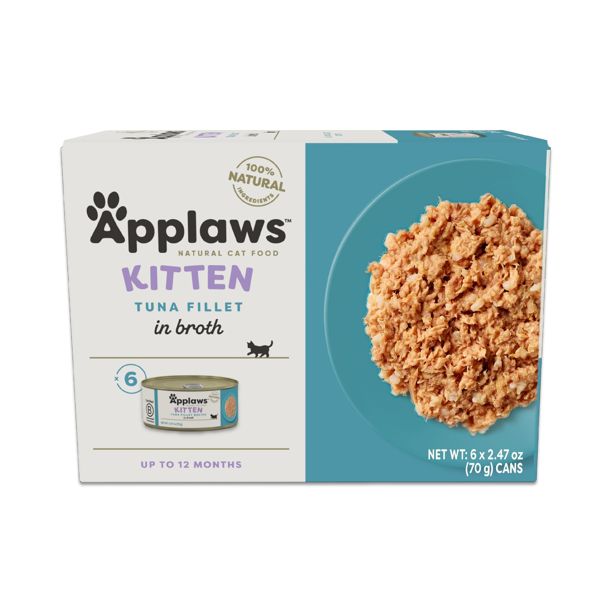 Applaws Natural Wet Kitten Food, Limited and Natural Ingredients, High Protein with No Artificial Additives, Tuna Fillet in Brot