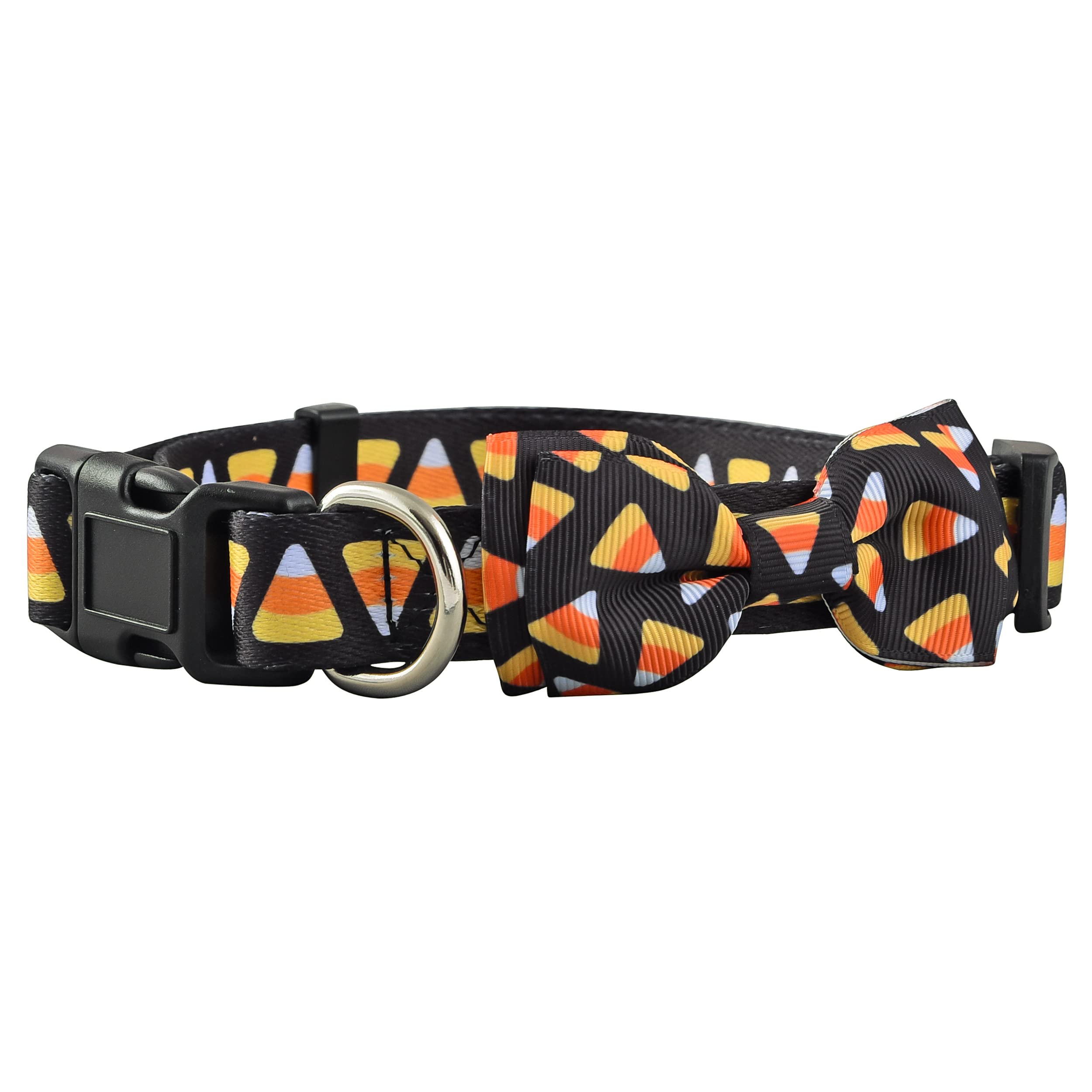 Halloween Dog Collar With Bowtie, Large, Medium And Small Dogs (Medium, Halloween Candy Corn)