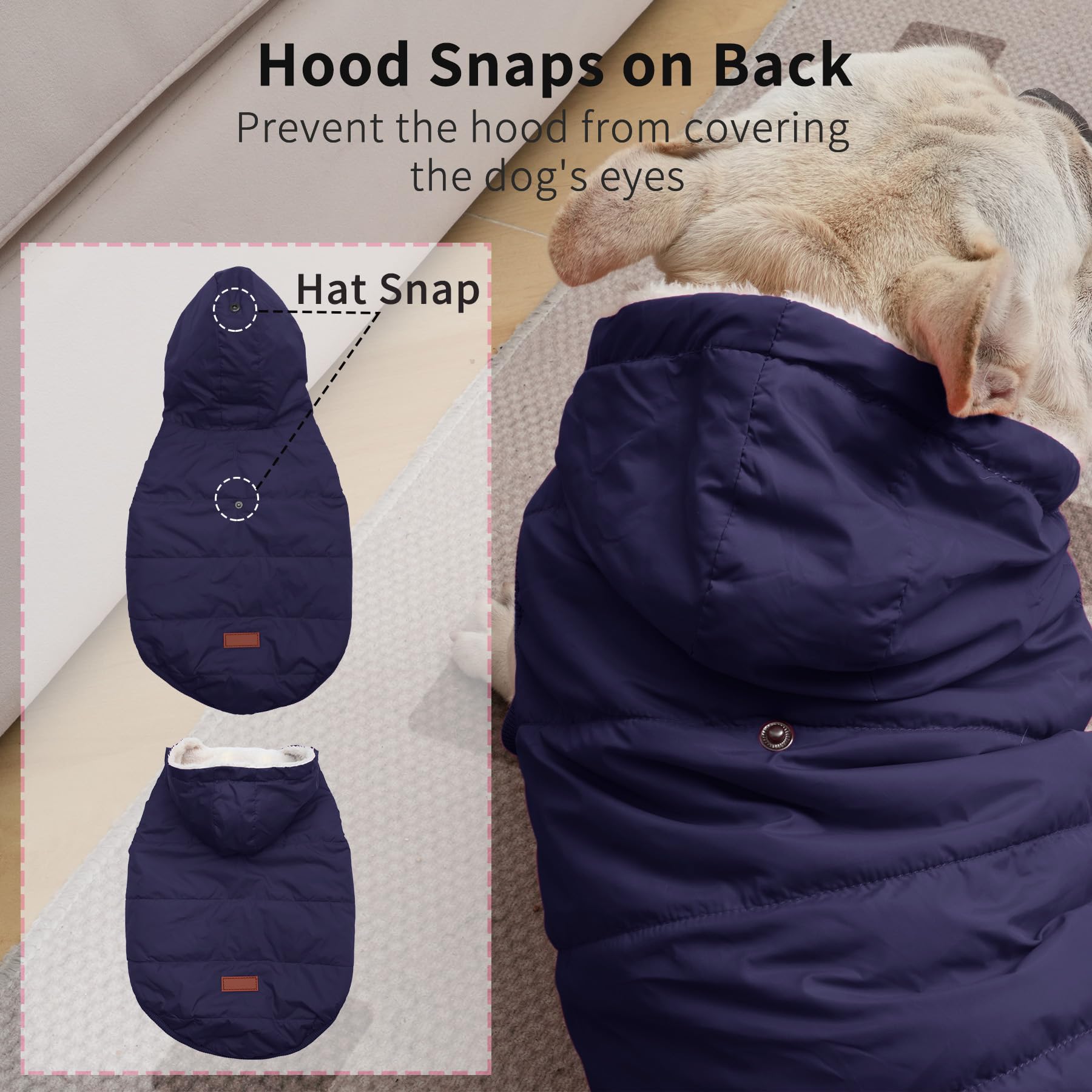 Vecomfy Fleece Lining Extra Warm Dog Hoodie In Winter For Large Dogs Jacket Pet Coats With Hooded,Blue Xl