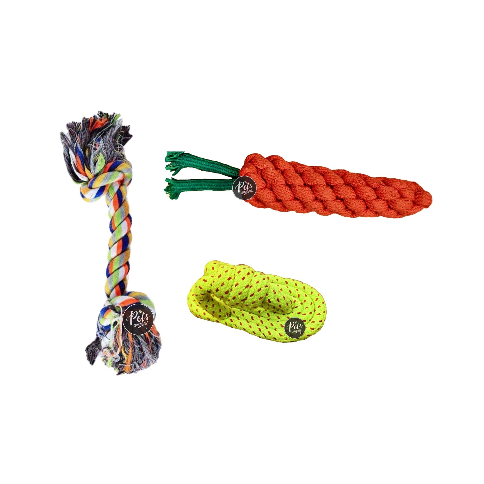 The Pets Company Dog Chew Toys For Puppy Teething & Training (Chew Slipper + 2 Knot + Carrot), Dog Rope Toy Combo Of 3 For Small