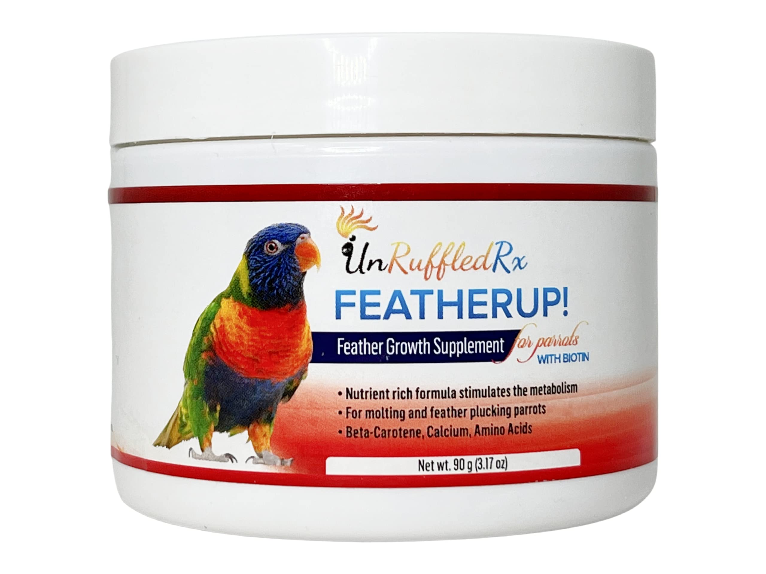 UnRuffledRx FeatherUp! Bird Multivitamin with Biotin for Beautiful Plumage - 90 gm - 240 Servings
