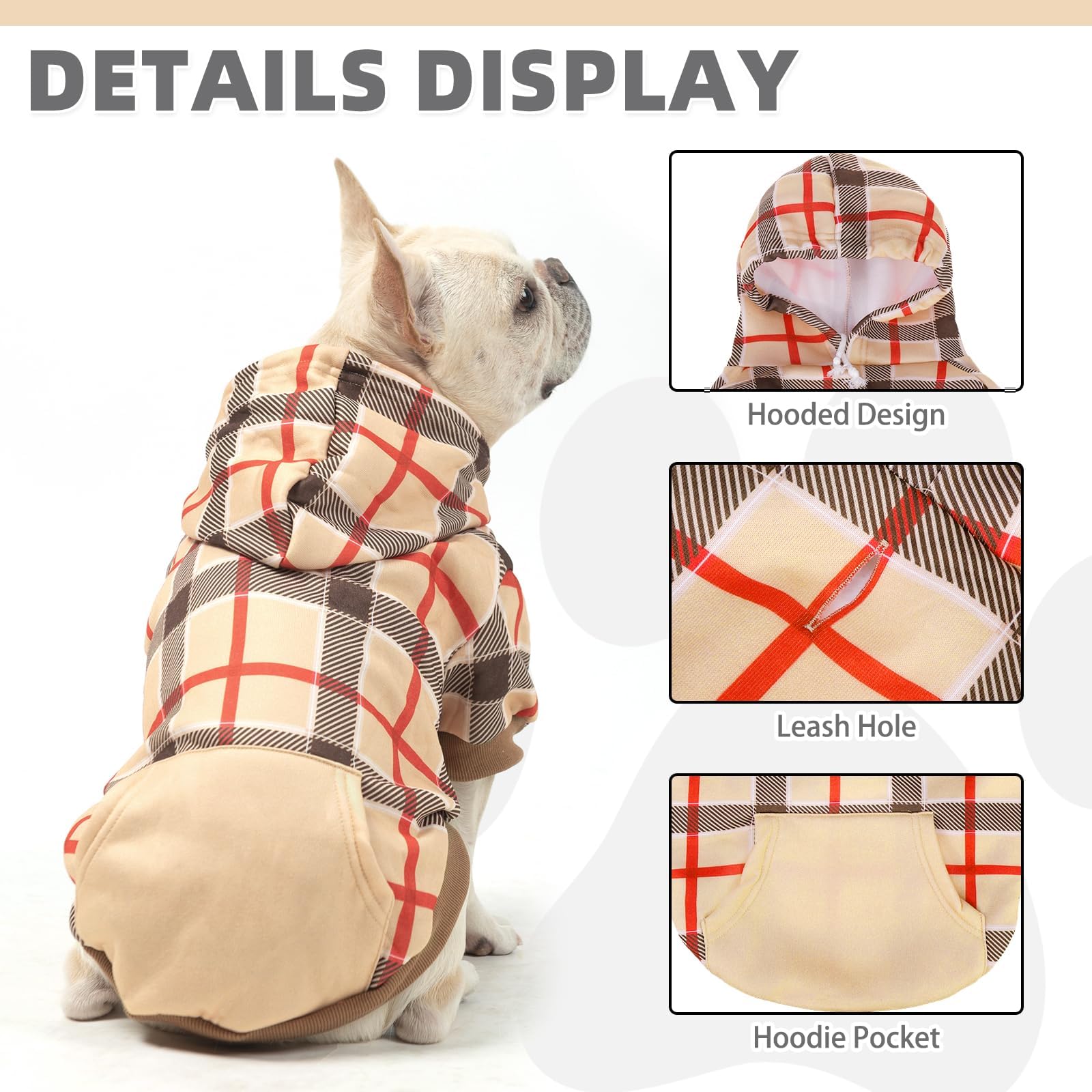 Kooltail Plaid Dog Hoodie For Small Medium Large Dogs - Pet Clothes Sweater With Hat And Pocket For Cold Weather Winter, Warm So