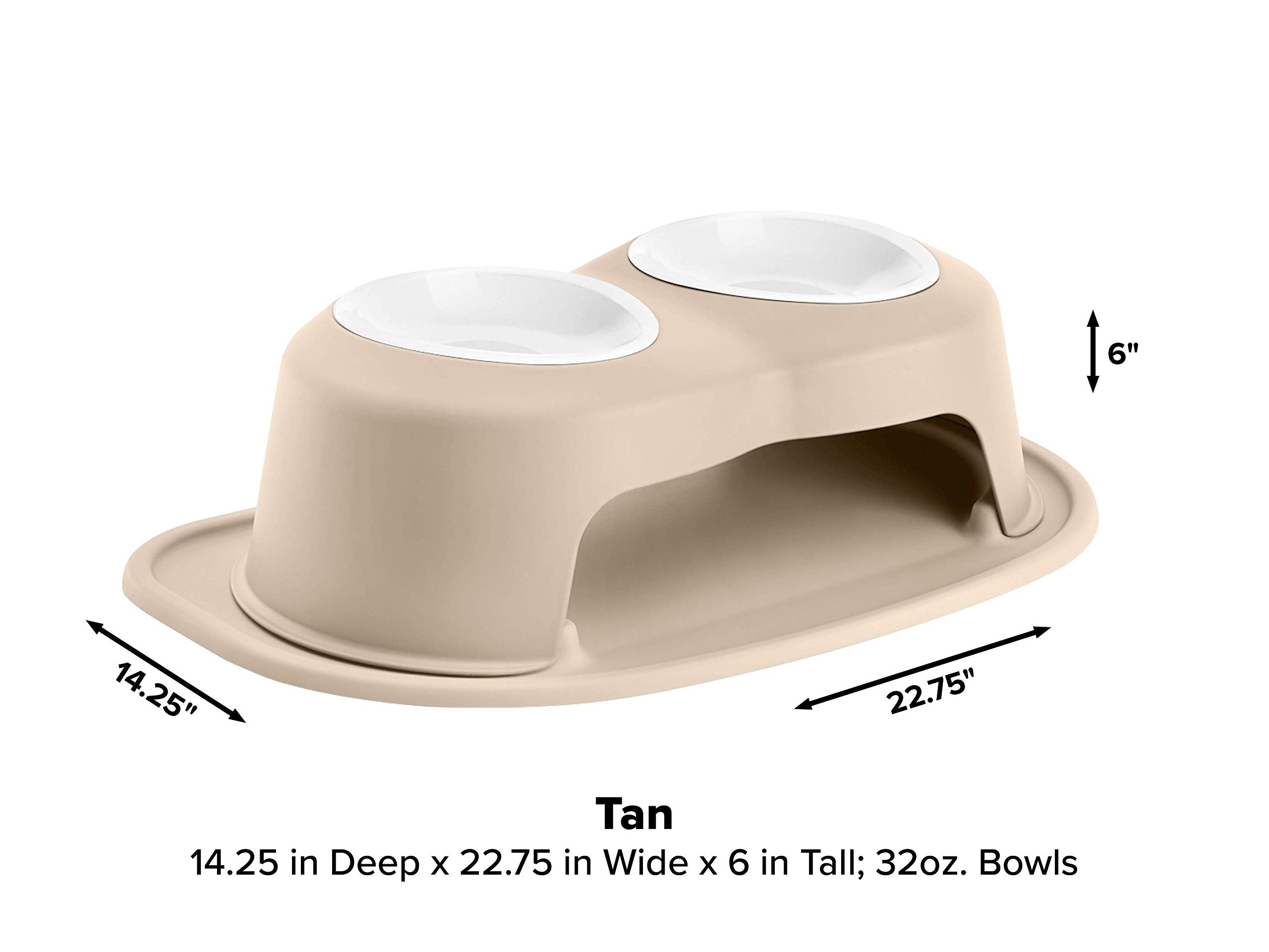 Weathertech Double High Pet Feeding System W/Plastic Dog/Cat Bowls - 6'' High Stand Tan (Pdhc3206Tntn)