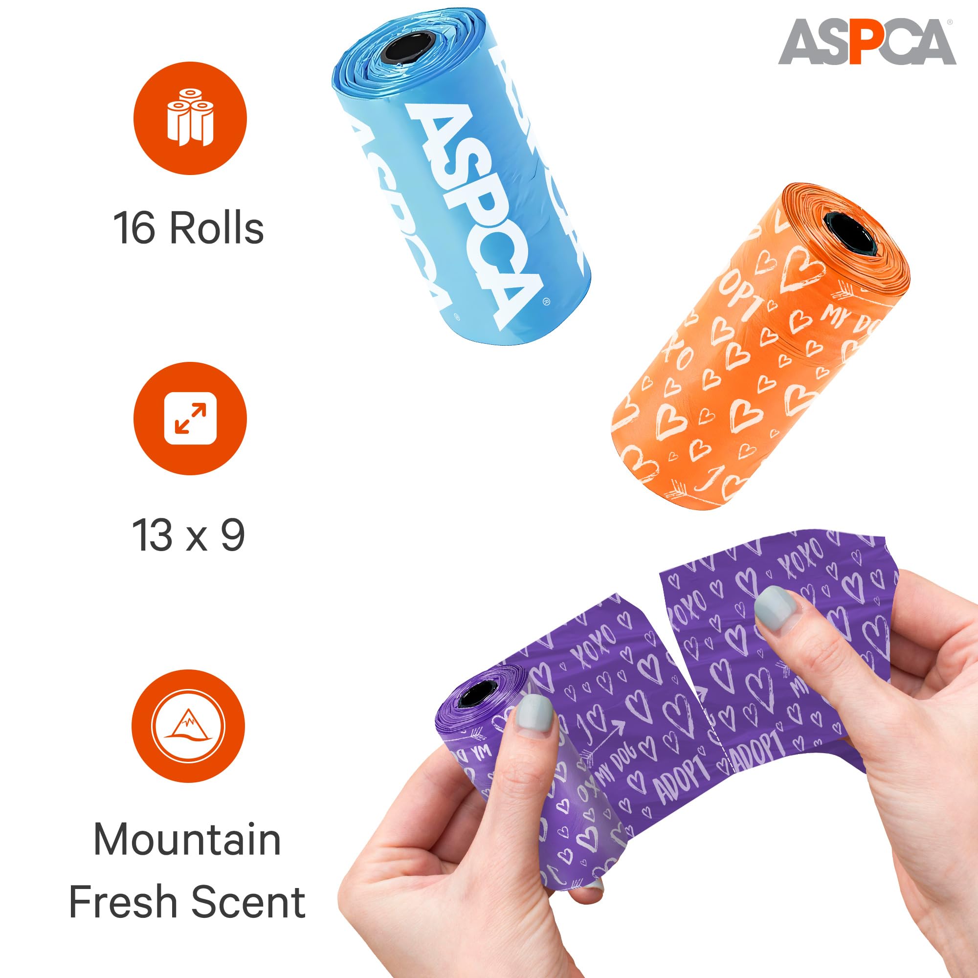 ASPCA Dog Poop Bags, 240 Bags 16 Rolls, Mountain Scent, Hearts Print, Heart Print (AS1000)