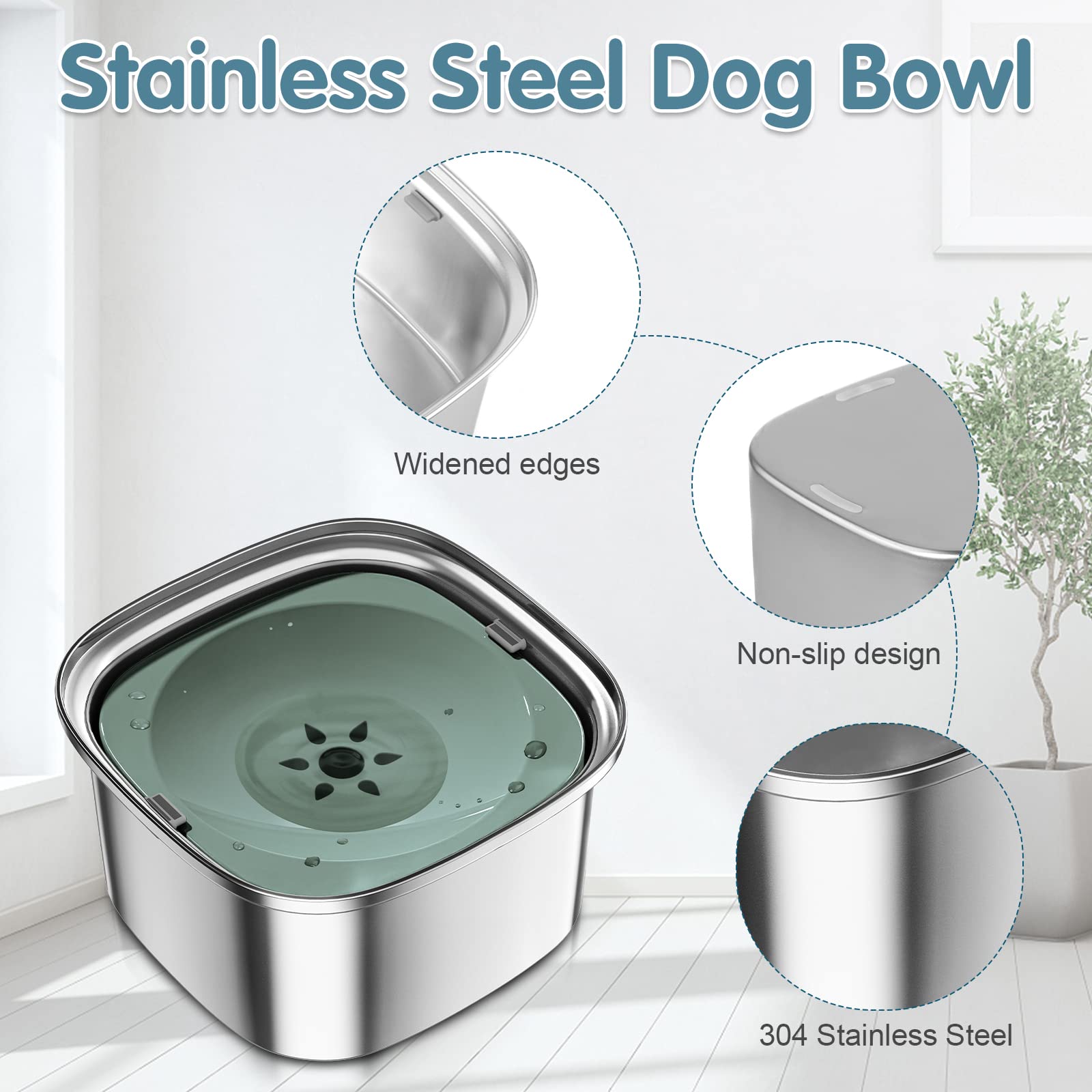 UPSKY 3L Dog Water Bowl 101oz Stainless Steel Dog Bowl No Spill Large Capacity Dog Food Water Bowl Slow Water Feeder, Spill Proo