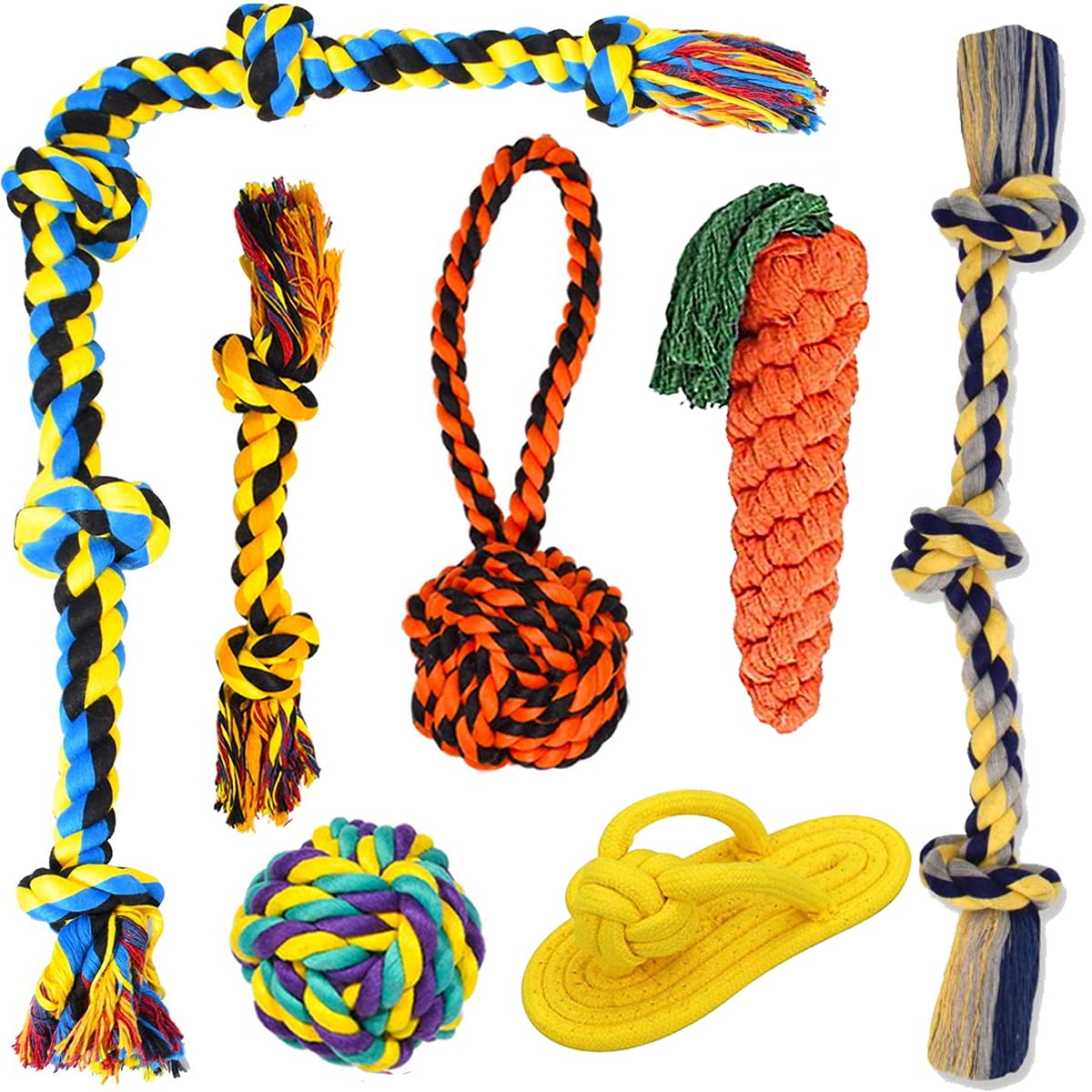 BLACKDOG Dog Toys Chew Toys Rope for Aggressive Chewers Small Medium Dogs 5 Knot 3 Knot 2 Knot Handle Cotton Ball Sleeper Carrot
