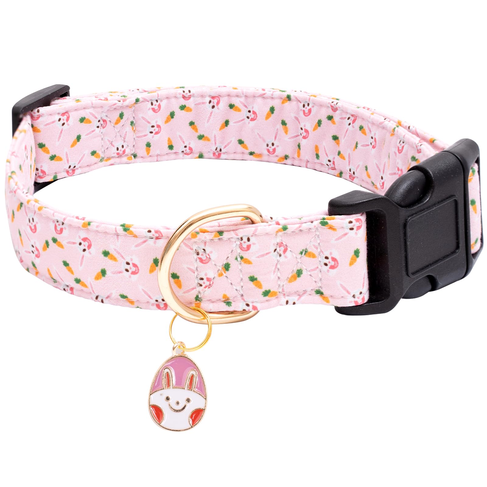 Faygarsle Cute Easter Collar For Small Medium Large Dogs Girl Boy Female Male Dog Pink Cotton With Adorable Rabbit Print Easter Puppy Collar With Easter Egg Charm Xl