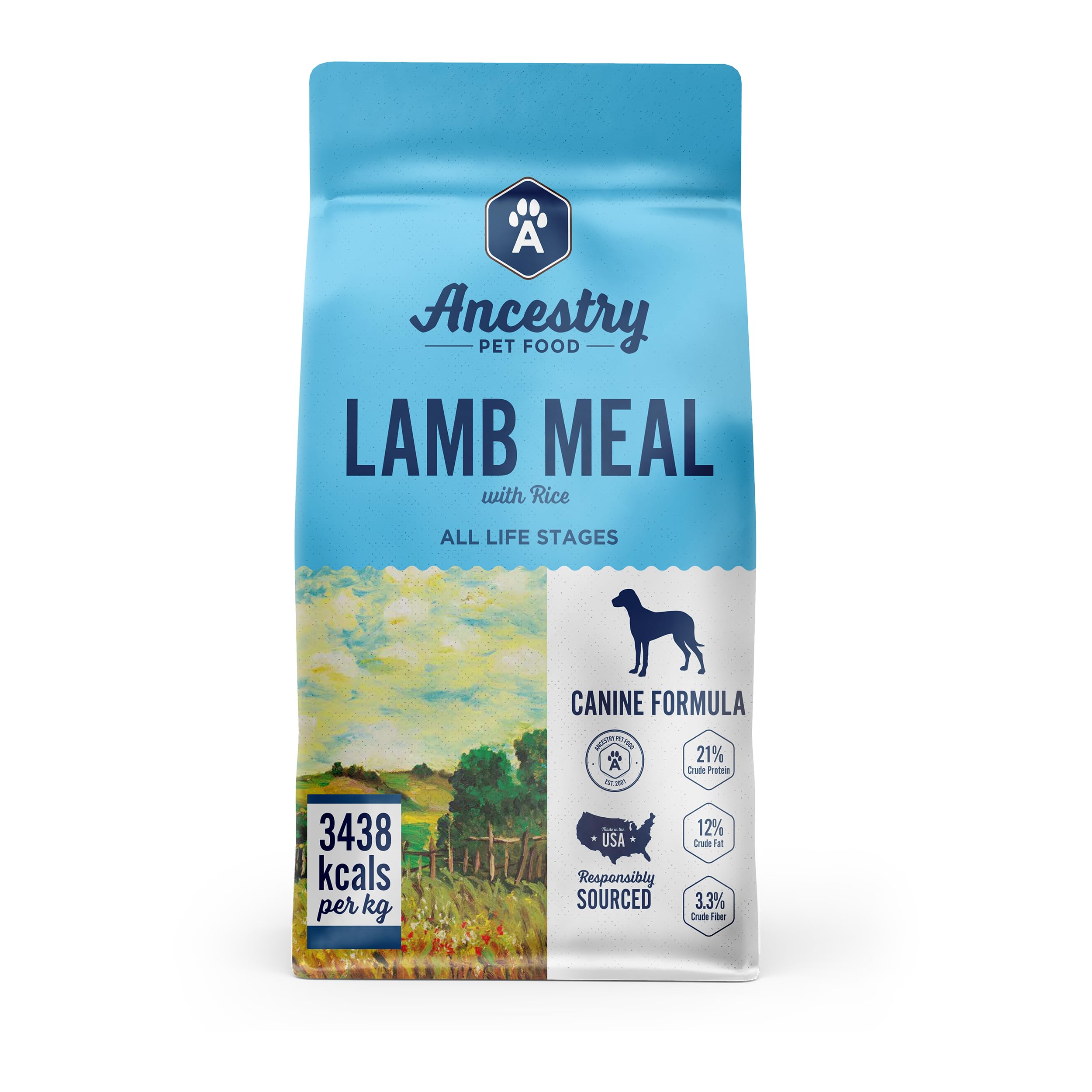 Ancestry Dog Food, Lamb Meal & Brown Rice Formula, Crude Protein, Fiber & Fat, For All Life Stages, Wholesome Grains Dry Dog Foo
